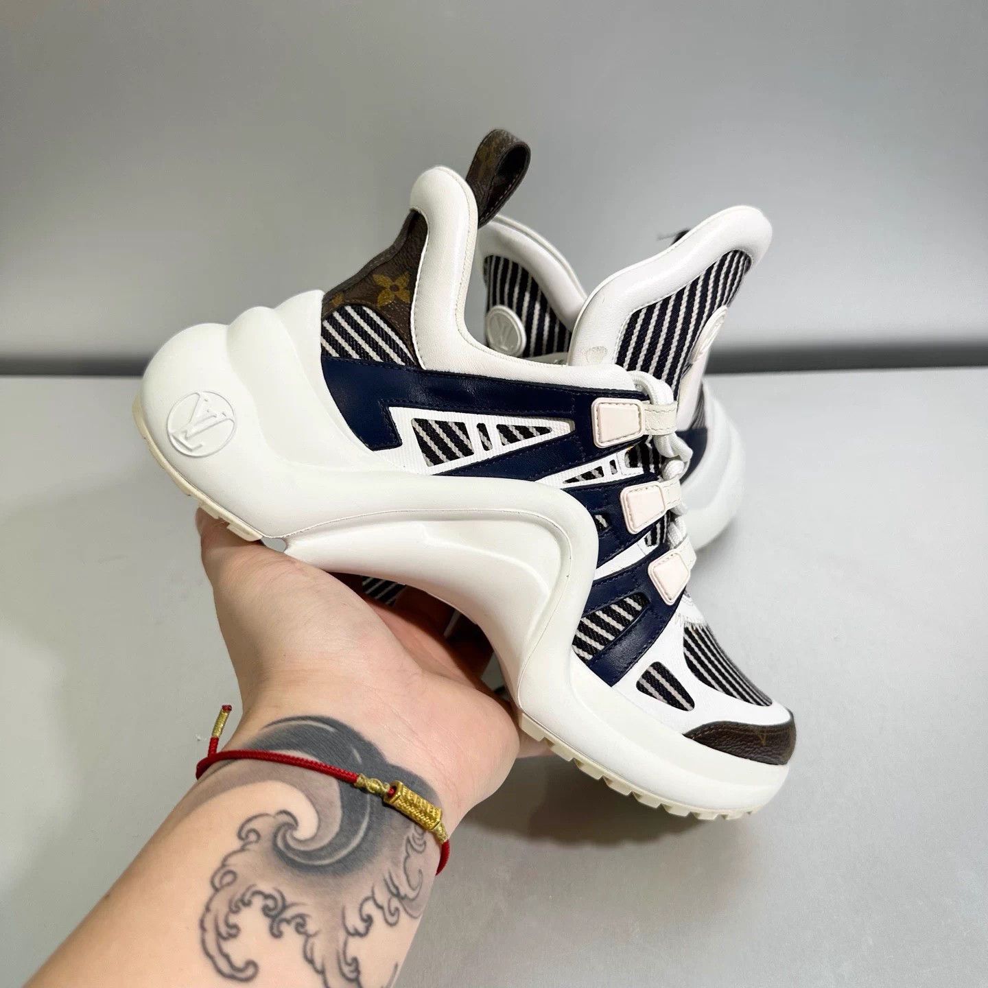 Louis Vuitton LV White Blue Striped Monogram Dad Shoe 36 Mint Size US 5 / IT 35 - 8 Thumbnail