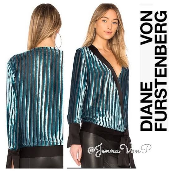 Diane von Furstenberg Diane Von Furstenberg Long Sleeve Crossover Velvet Blouse Size M / US 6-8 / IT 42-44 - 7 Thumbnail