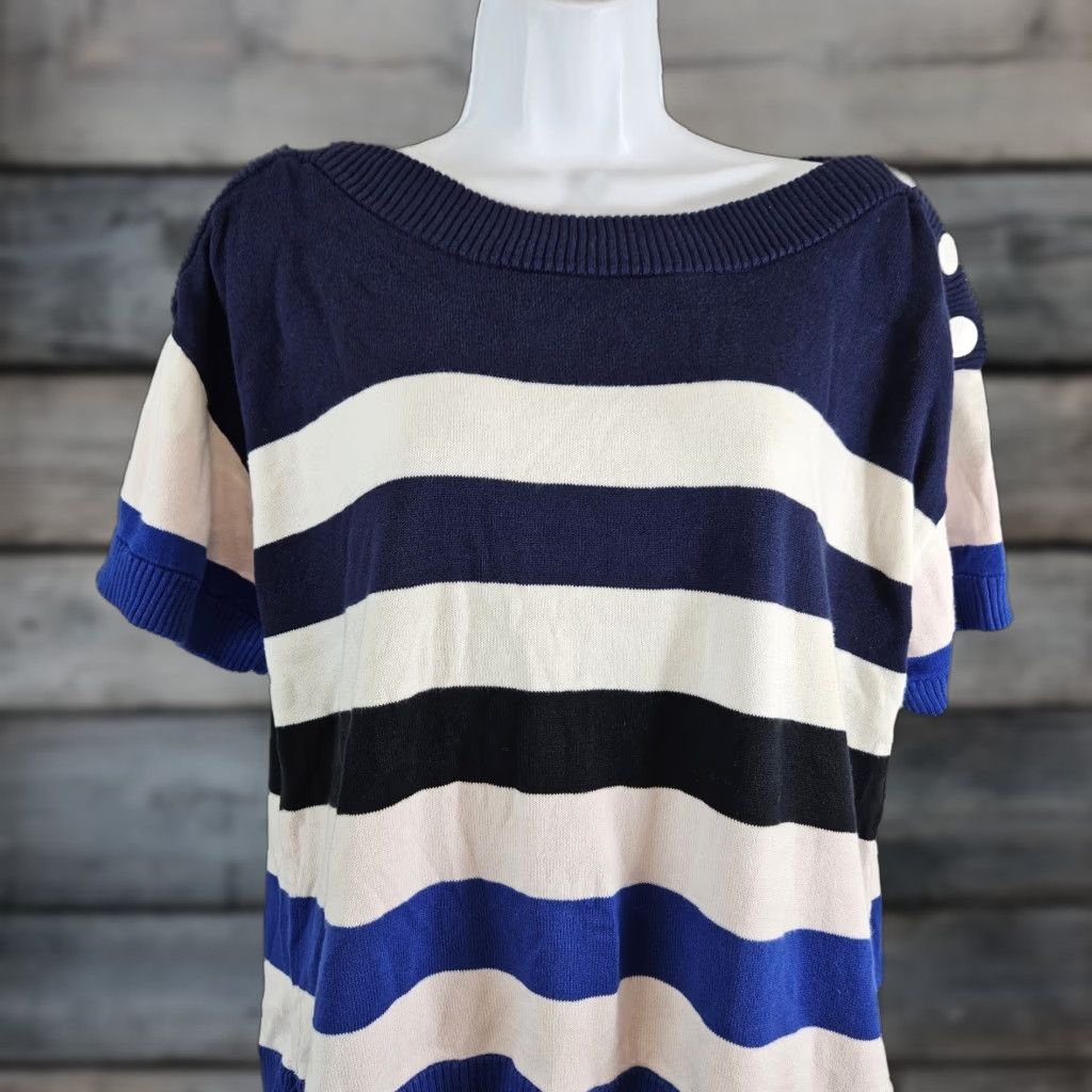 Vintage Cabi 5448 Womens Pullover Sweater Shirt Knit Cotton Blue Pink Striped M Adult Womens) Size M / US 6-8 / IT 42-44 - 1 Thumbnail