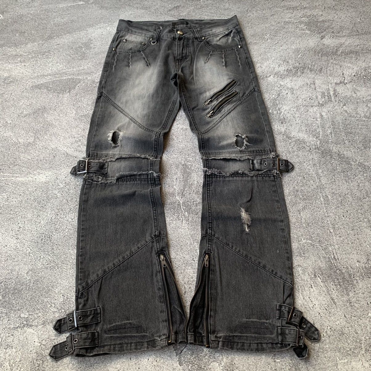 If Six Was Nine Black Baccara Multizipper Distressed bondage Flare Jeans Size US 30 / EU 46 - 1 Thumbnail