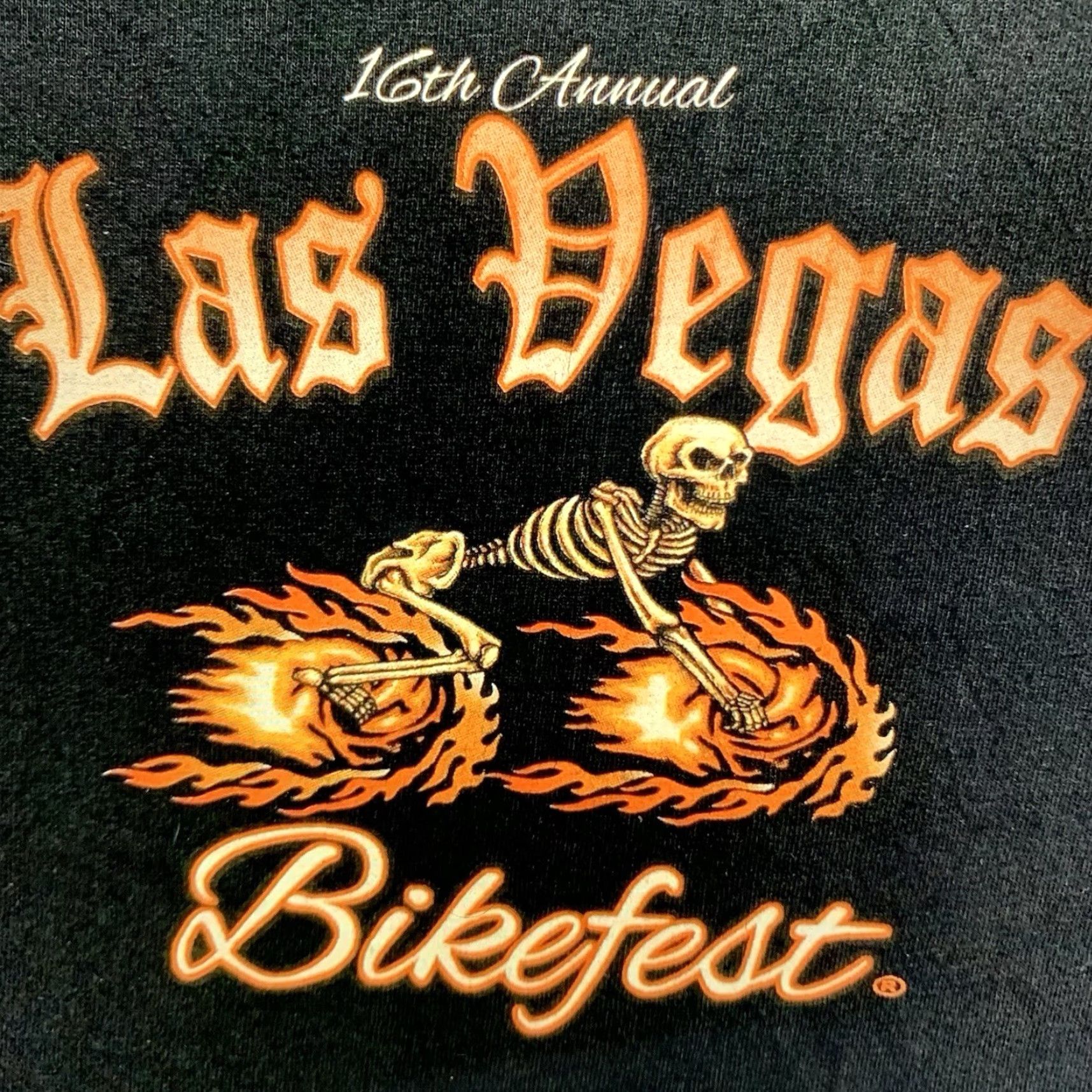 Gildan VINTAGE Gildan Men's T-Shirt XL Black Biker Skull Flames 2016 Las Vegas Bikefest All Seasons Size US XL / EU 56 / 4 - 5 Thumbnail