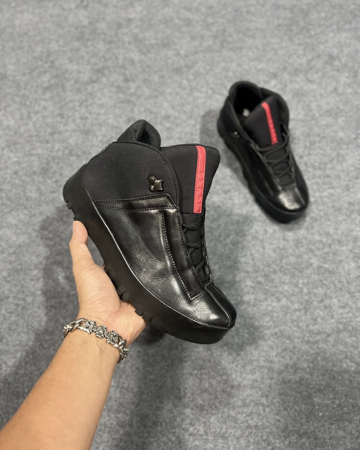 Prada PRADA 2000's Black 3T Leather & Nylon Hi Top Sneaker Size US 6 / EU 39 - 9 Thumbnail