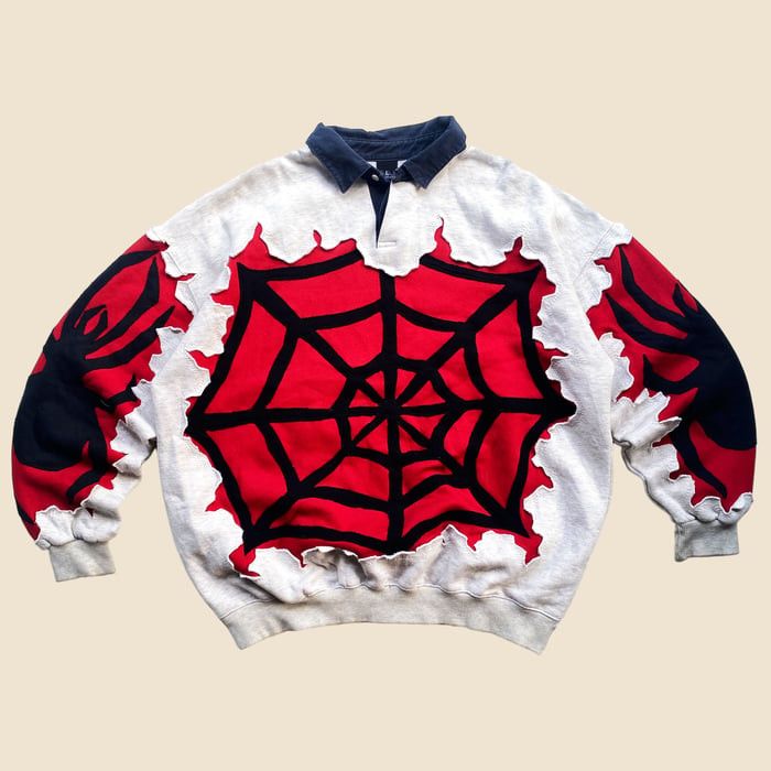 Handmade × Japanese Brand 1 OF 1 REWORKED SPIDERWEB CRACKED SWEATSHIRT SIZE L Size US L / EU 52-54 / 3 - 1 Thumbnail