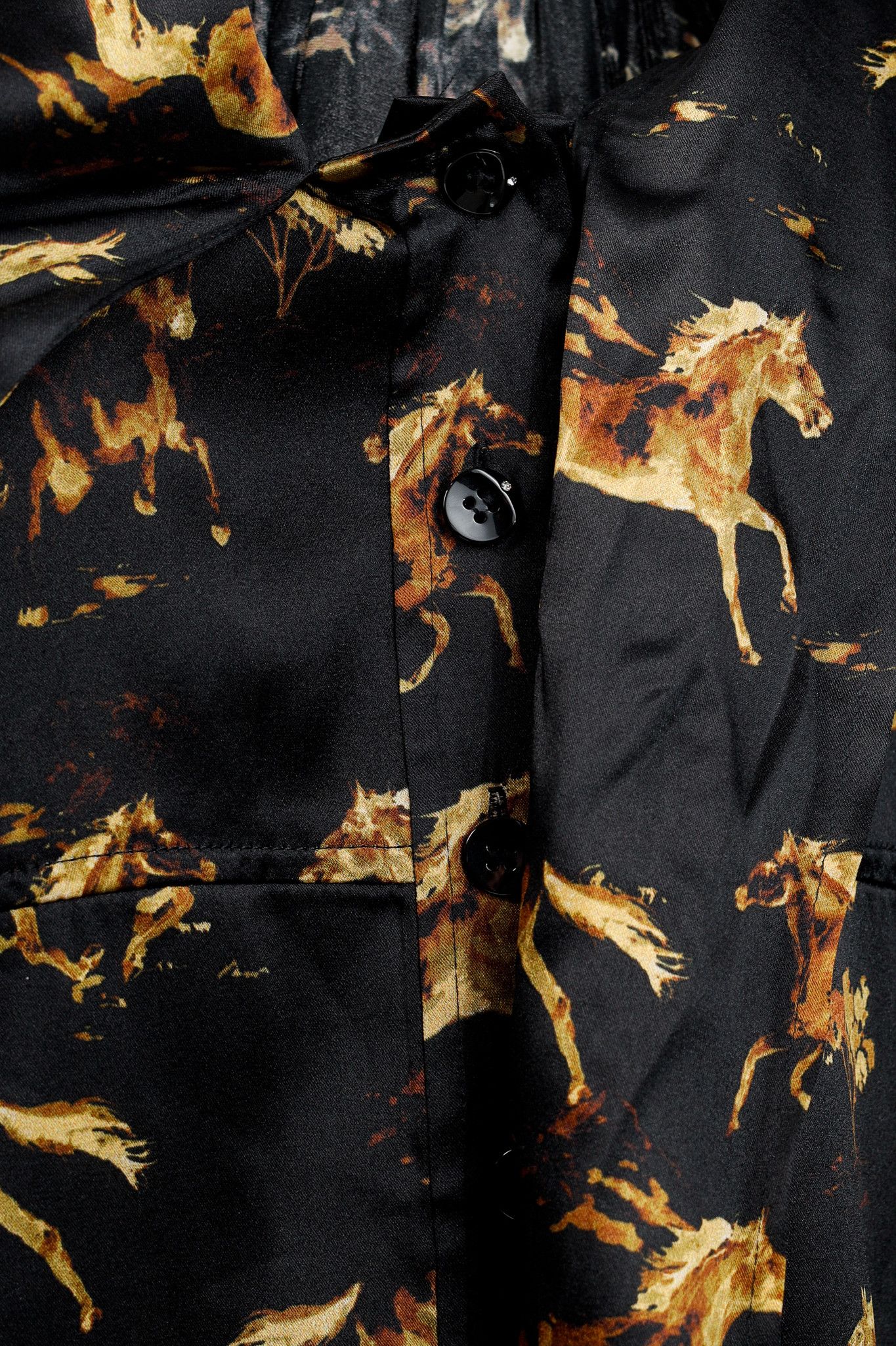 Ganni Ganni Black Silk Satin Horse-Print Tie-Neck Blouse Size XS / US 0-2 / IT 36-38 - 7 Thumbnail