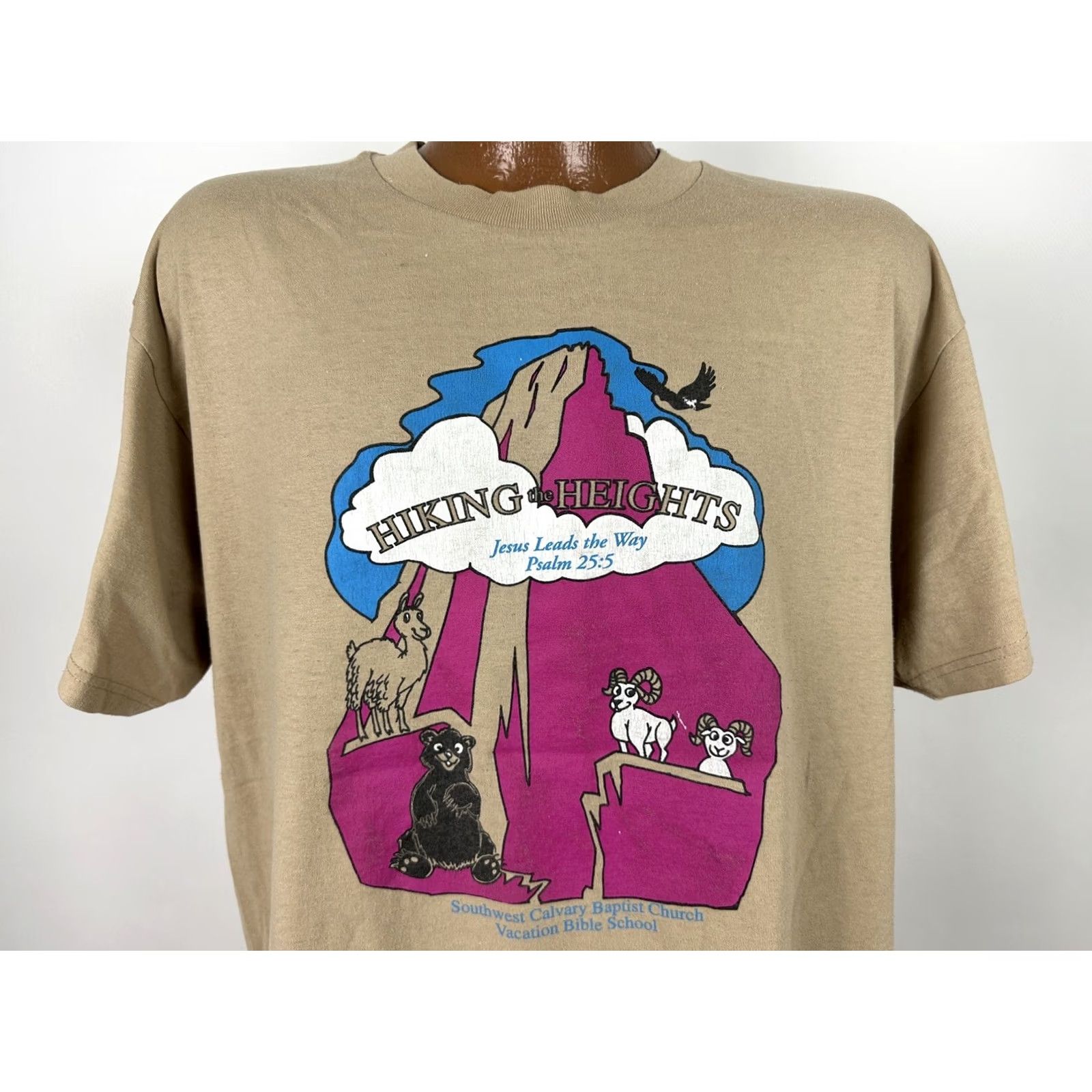 Hanes VINTAGE 90s Bible School Shirt Adult Large Jesus Nature Animals Hiking Brown Size US L / EU 52-54 / 3 - 2 Thumbnail