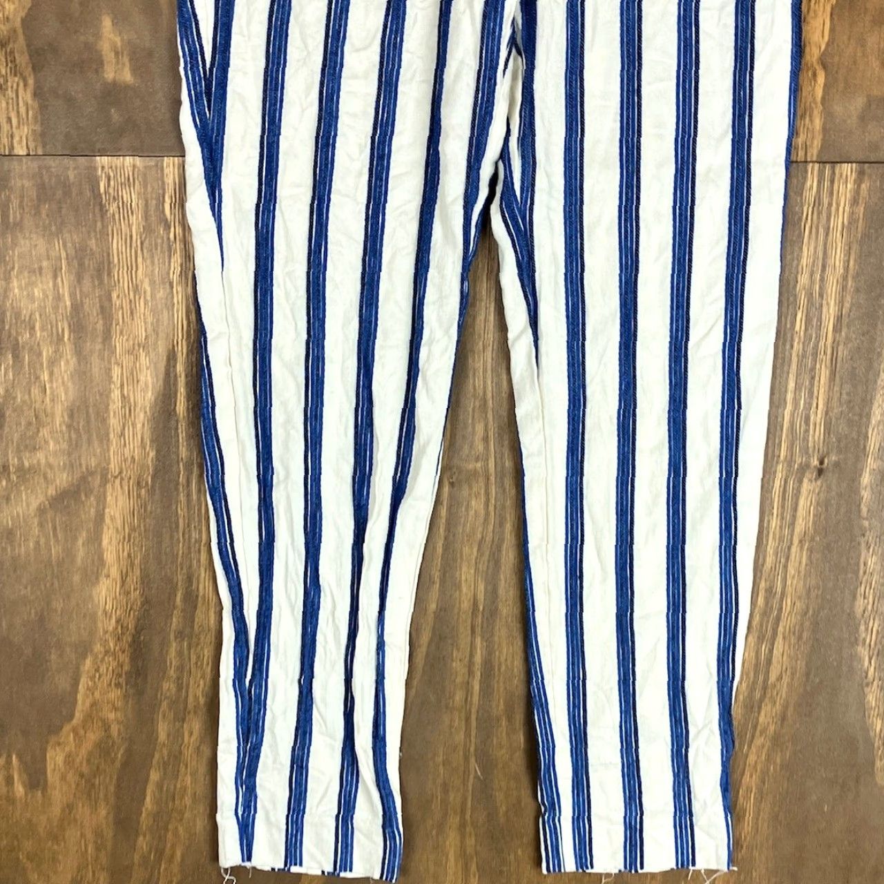 Express Express Womens Pants Striped Ankle High Rise 00R Blue Cream Stretch Size 24" / US 00 / IT 34 - 3 Thumbnail