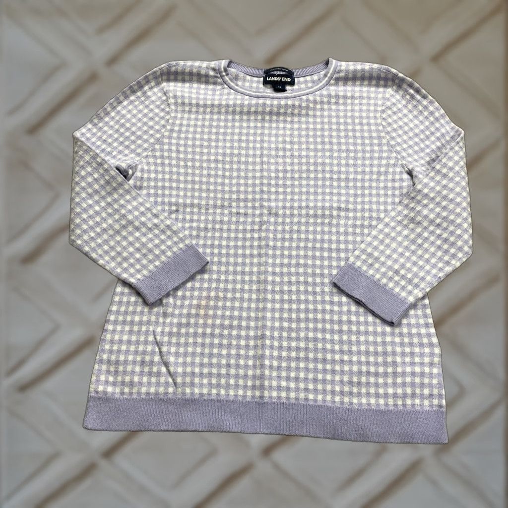 Lands' End Lands' End Sweater Women's Medium Purple Check Pullover Long Sleeve Size M / US 6-8 / IT 42-44 - 1 Thumbnail