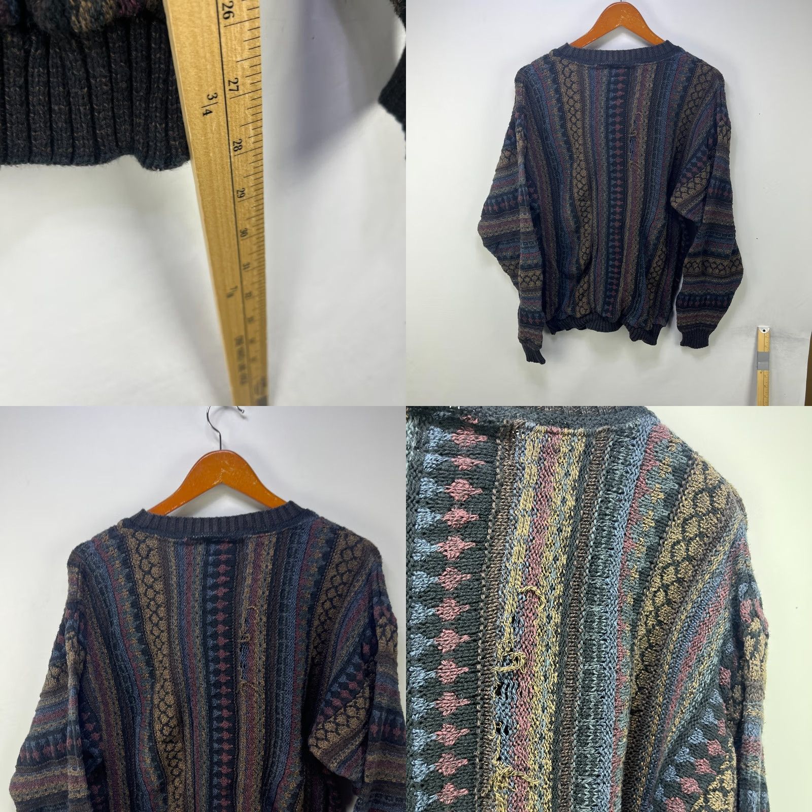 Coogi VINTAGE Bachrach 90s Coogi Style 3D Knit Sweater Large Men Pullover Beige Crew Neck Long Sleeve Size US L / EU 52-54 / 3 - 8 Thumbnail