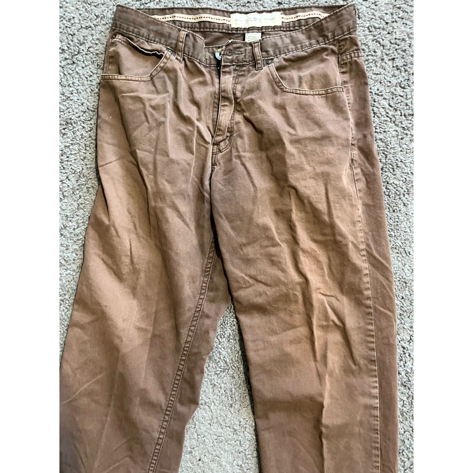 PD&C PD&C Pants Men 32 x 30 Chino Flat Front Casual Brown Cotton Slim Tapered Inseam 30 Mens Size US 32 / EU 48 - 2 Thumbnail