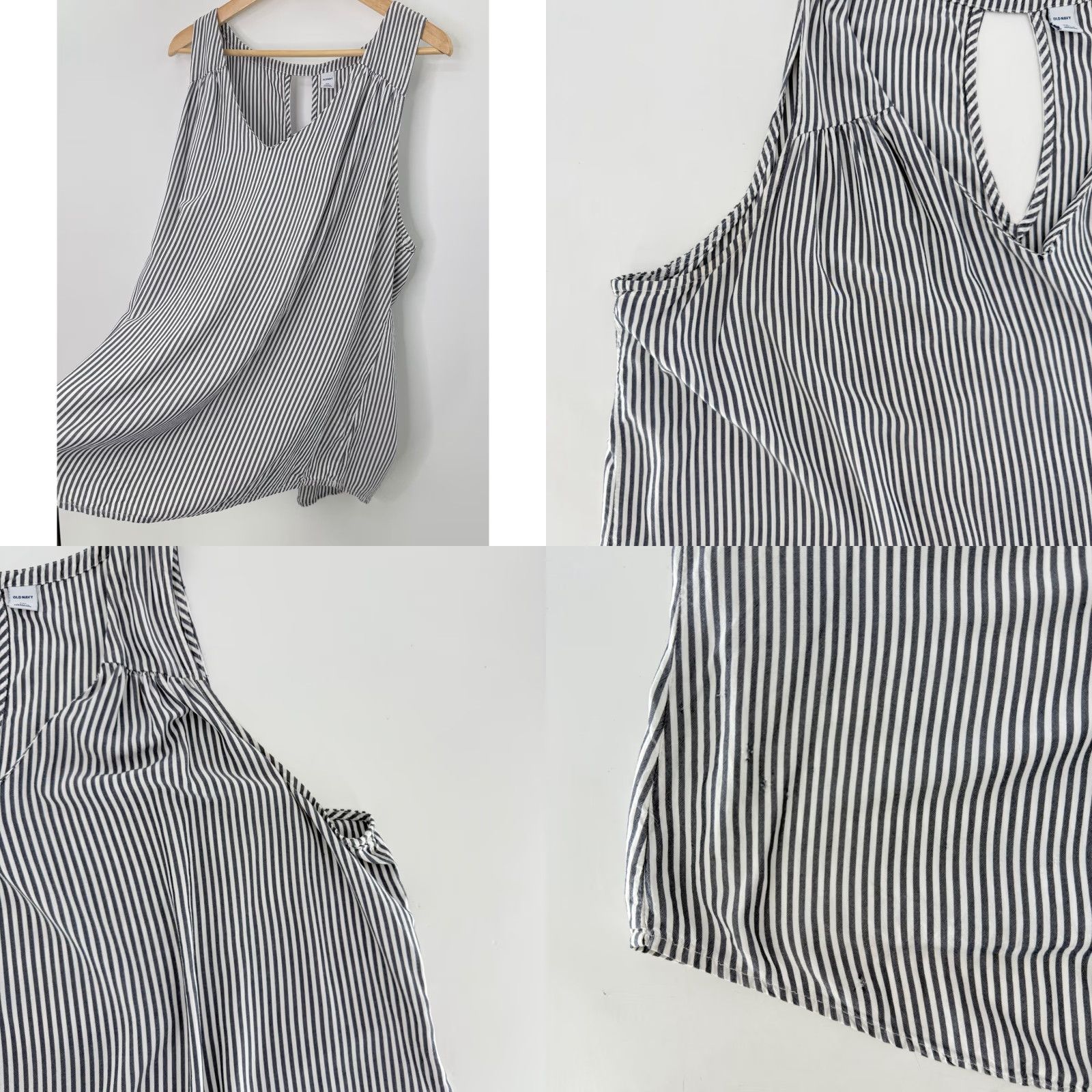 Old Navy Old Navy Tank Top Womens XXL Sleeveless V-Neck Keyhole Striped Gray Coastal Boho Size XXL / US 16-18 / IT 52-54 - 8 Thumbnail