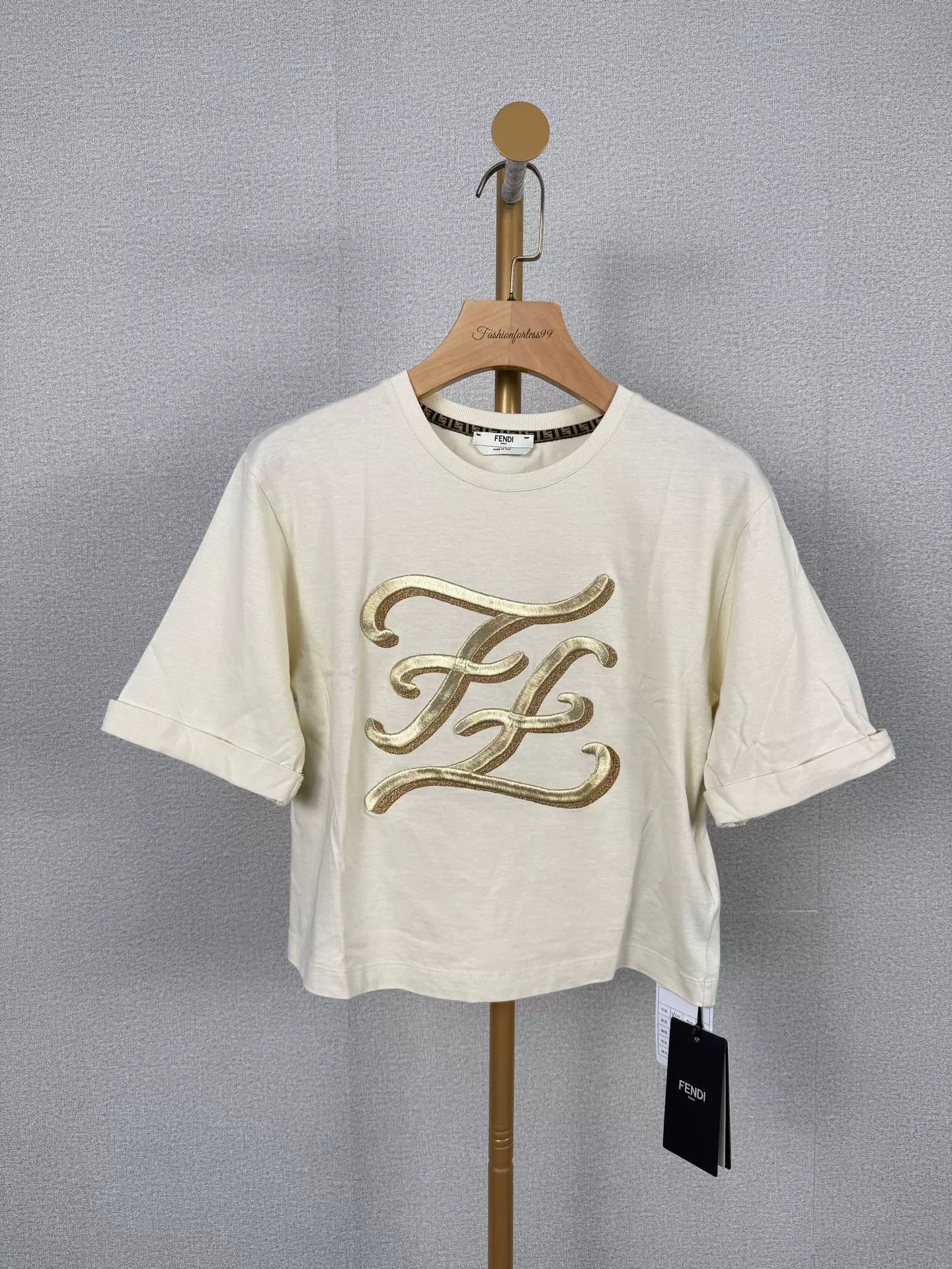 Fendi FENDI Beige Double F Short Sleeve T-Shirt Size US XXS / EU 40 - 1 Thumbnail