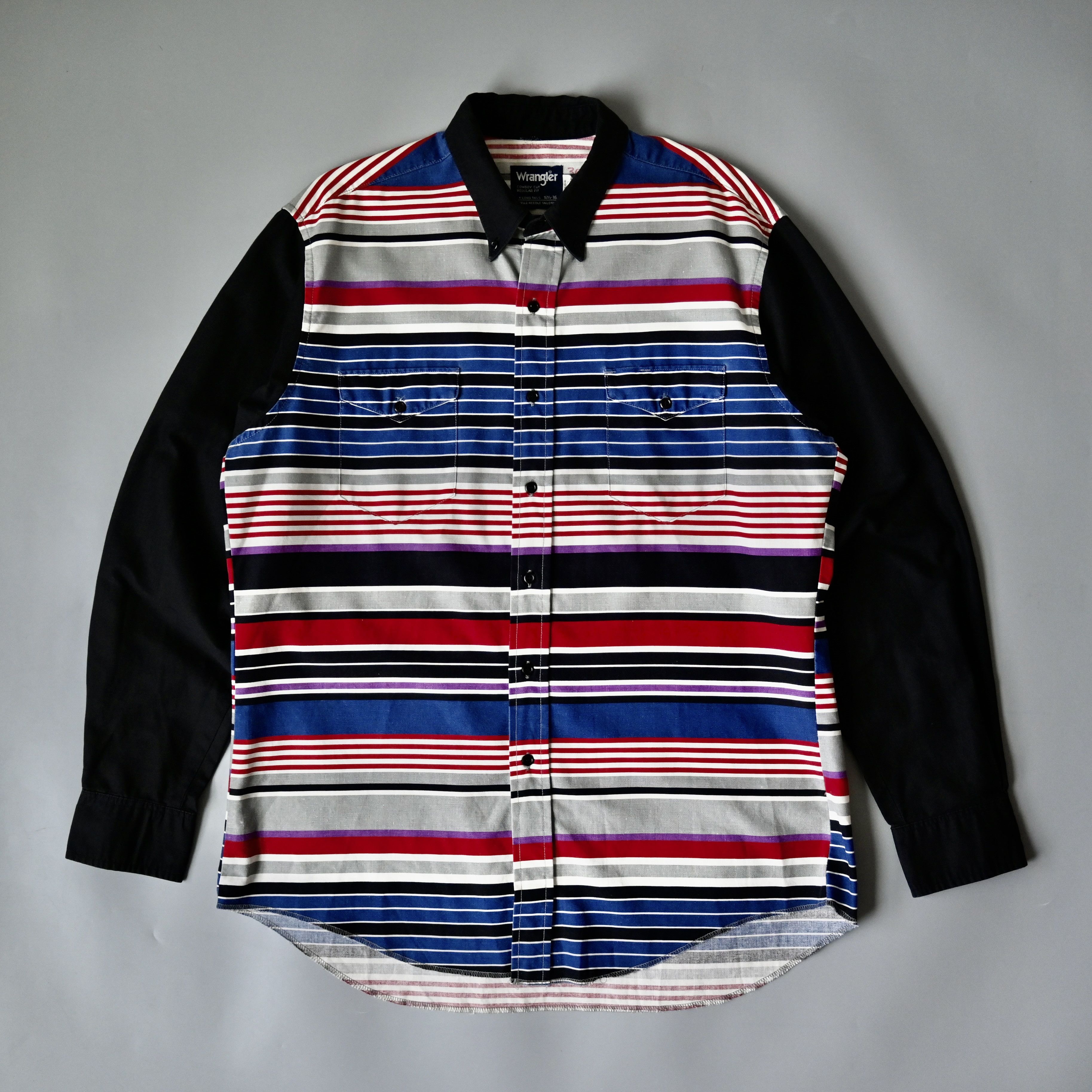 Vintage 90s Wrangler black x multi horizontal stripes western shirt Size US L / EU 52-54 / 3 - 1 Thumbnail