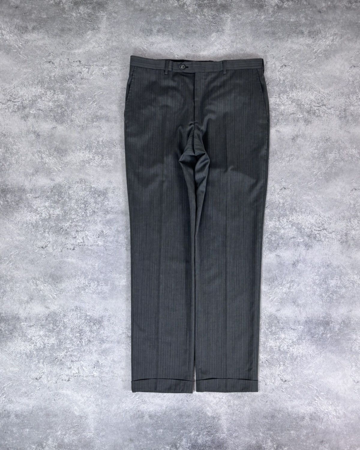 Valentino Roma Men’s Grey Striped Wool Dress Pants Trousers