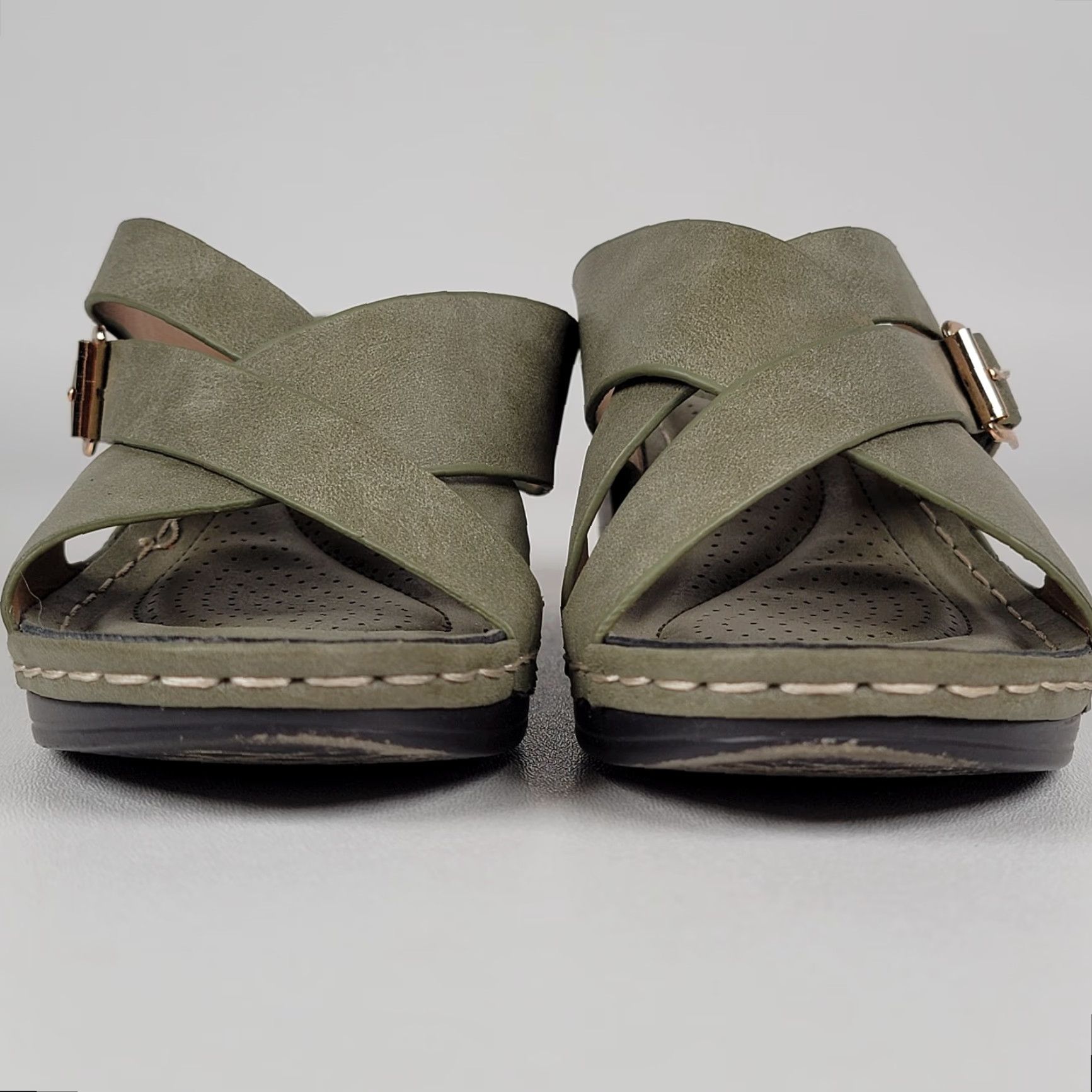 Vintage Patrizia Spring Step Karis Green Heeled Leather Sandals Open Toe Size 7 Women Slip-On Size US 7 / IT 37 - 3 Thumbnail