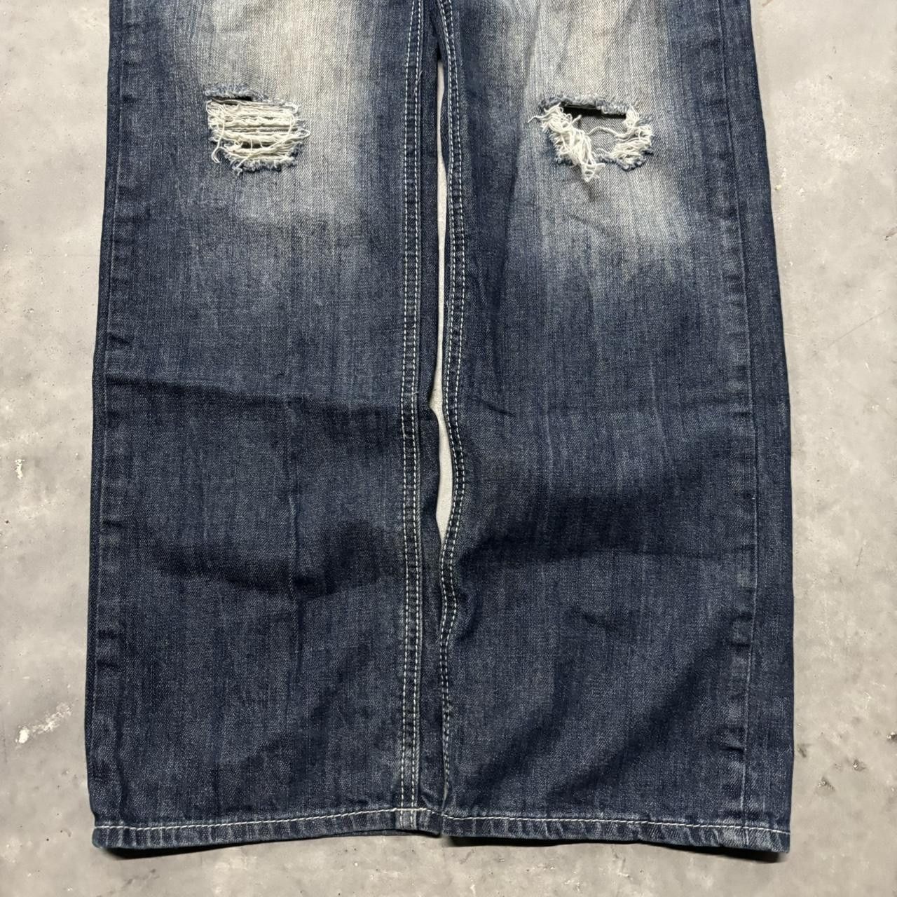 Japanese Brand × Vintage Crazy Vintage Y2K/2000s Grunge Faded Dark Wash Distressed Mall Goth Denim Jeans! Size US 30 / EU 46 - 6 Thumbnail