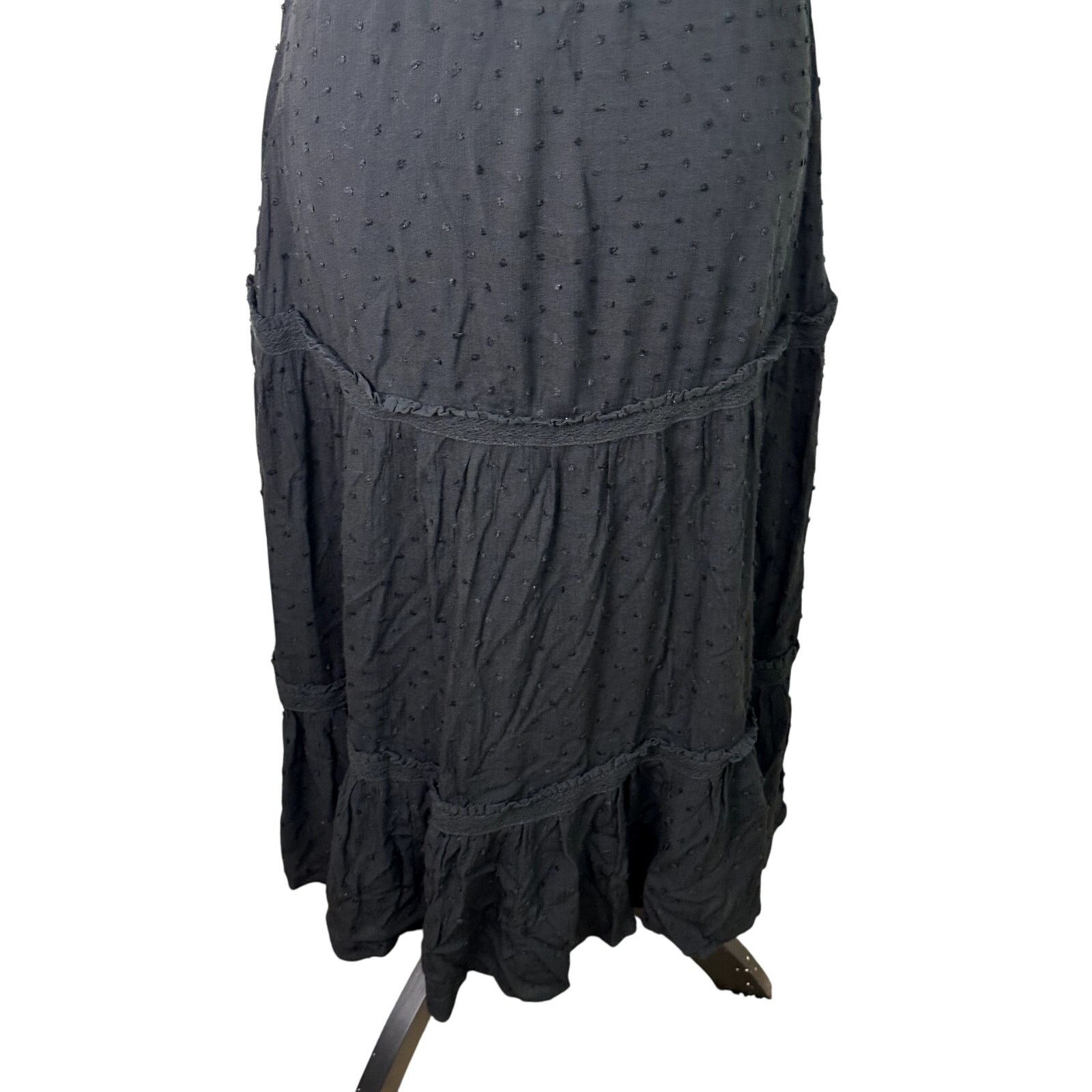 Paige Paige Midi Dress V-Neckline Tiered Swiss Dot Black Women's Size M / US 6-8 / IT 42-44 - 7 Thumbnail