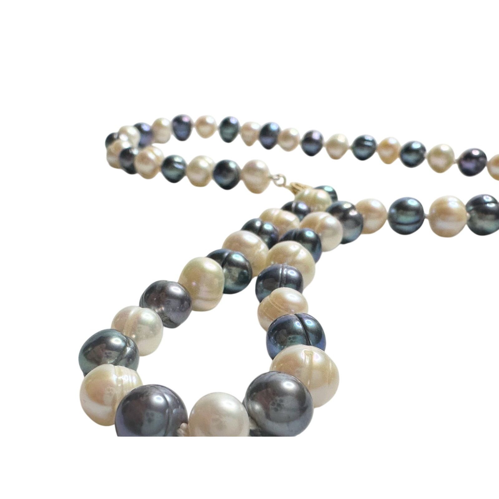 Other 14kt Gold 7mm Peacock Black (Bluish) & White Pearl Necklace Size ONE SIZE - 8 Thumbnail