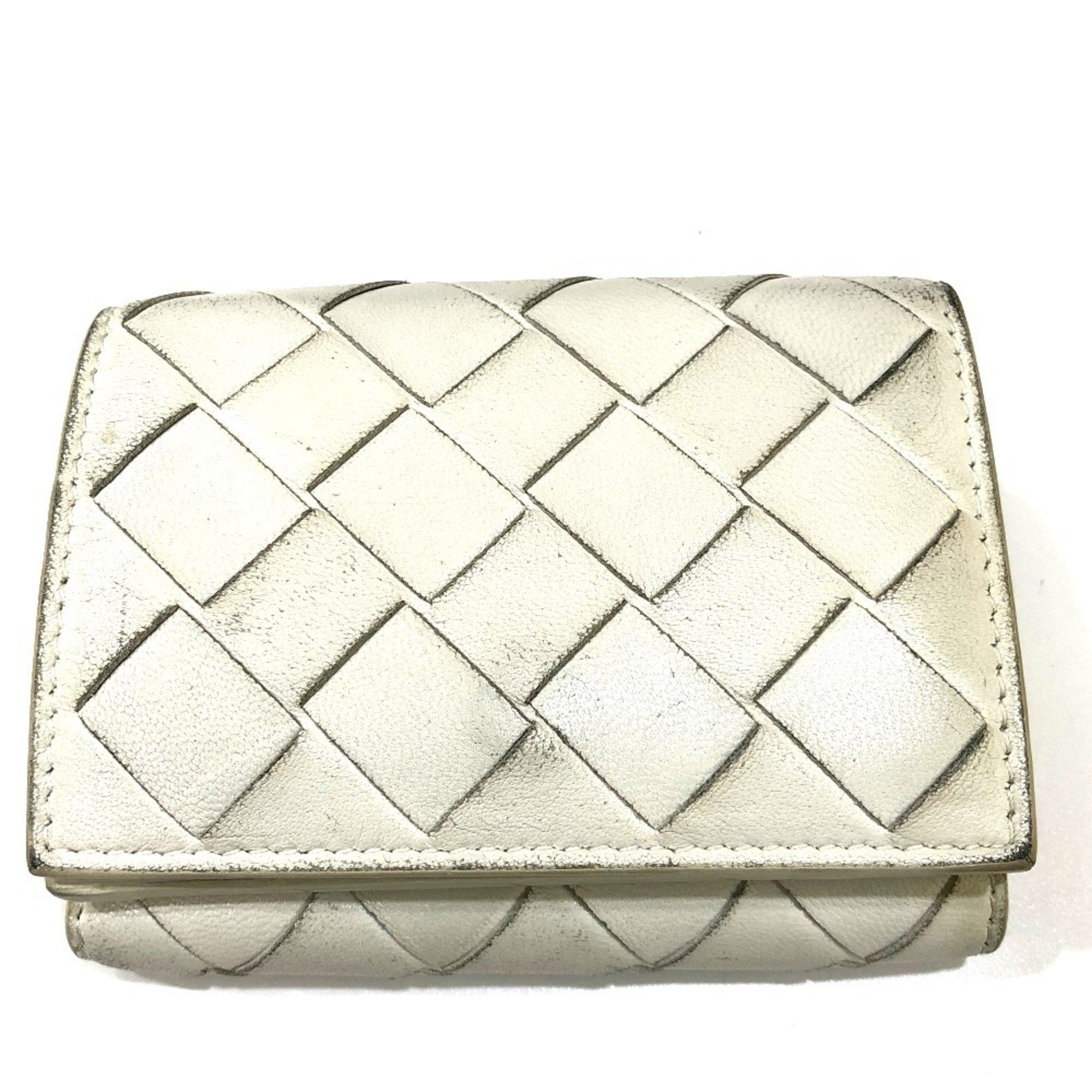 Bottega Veneta BOTTEGA VENETA Intrecciato Compact Wallet Tiny Tri-fold Leather for Women in White Size ONE SIZE - 1 Thumbnail