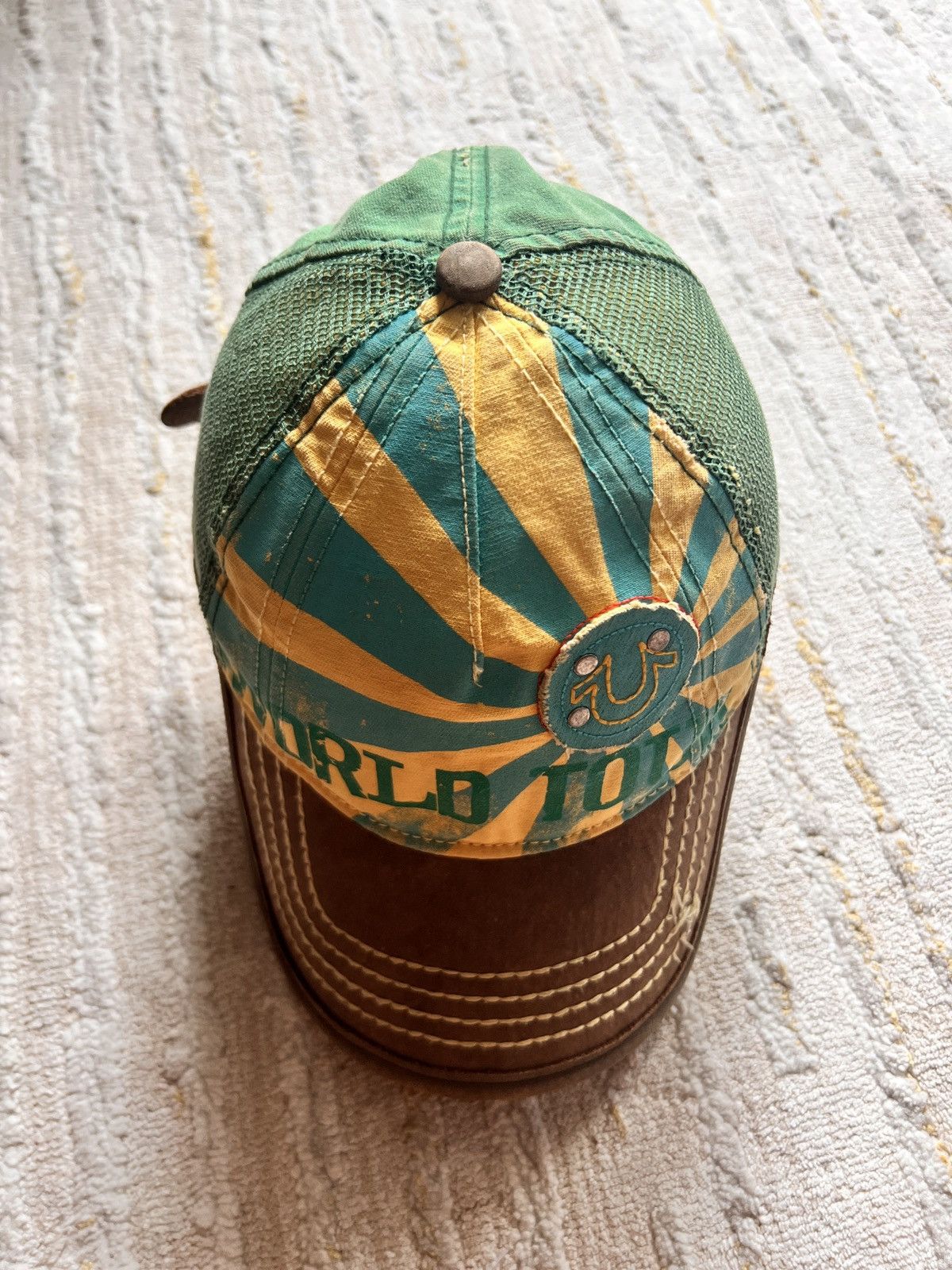 True Religion Y2k True Religion Leather Brim Mesh Trucker Hat Size ONE SIZE - 2 Thumbnail