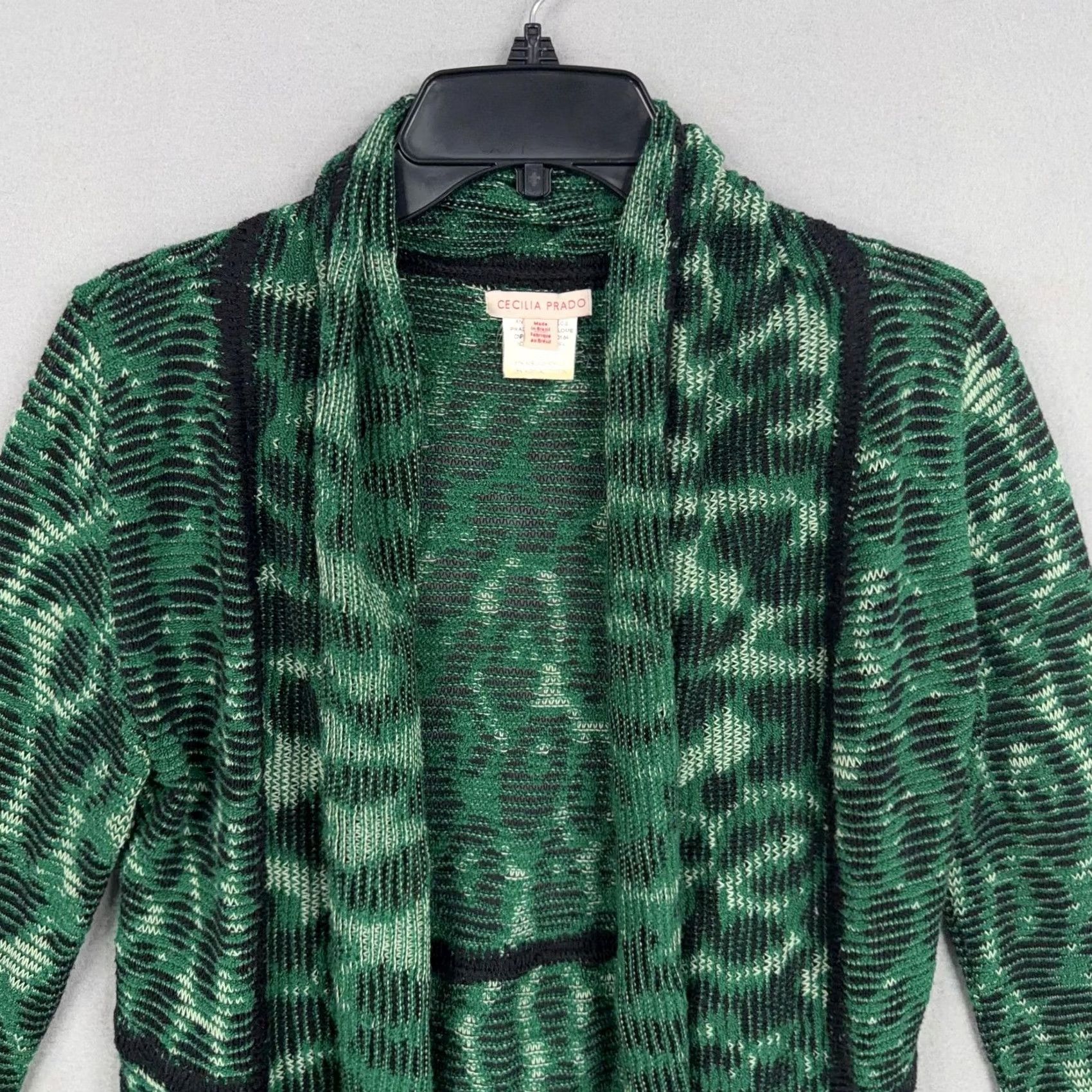 Vintage Cecilia Prado Sweater Womens Small Green Black Open Front Cardigan Knit Animal Print Bohemian Leopard Lightweight Casual Womens Size S / US 4 / IT 40 - 2 Thumbnail