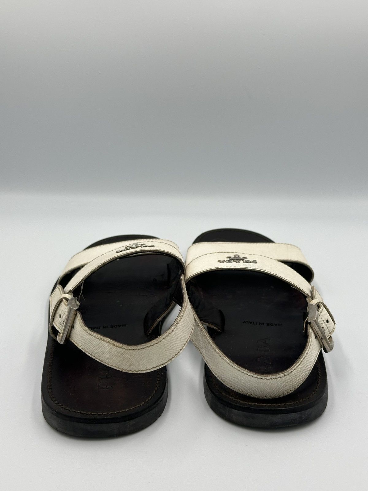Prada Prada leather white sandals with metal logo Size US 7 / EU 40 - 3 Thumbnail