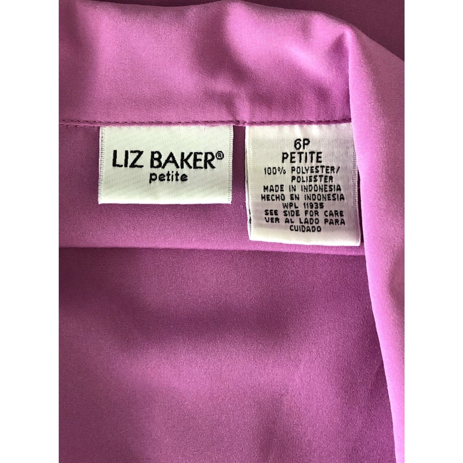 Vintage Liz Baker Silky Top Blouse 6P Purple Button Front Short Sleeve Collar Career Shirt Womens Size M / US 6-8 / IT 42-44 - 4 Thumbnail
