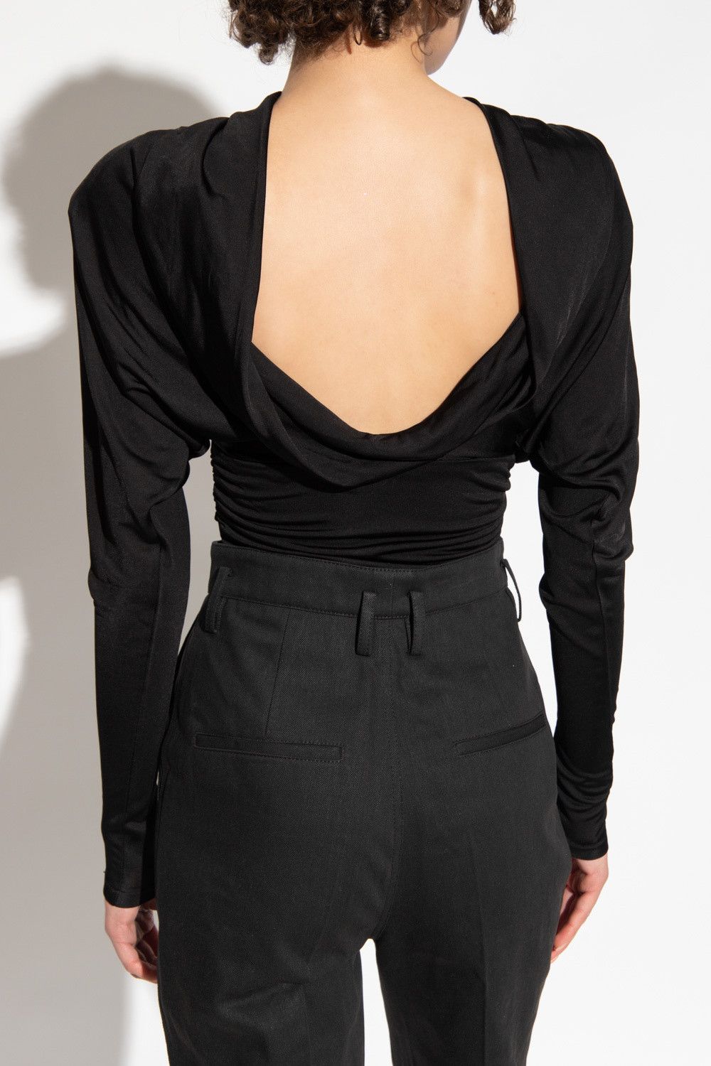 Saint Laurent Paris o1s1wg110924 Long-Sleeved Top Shiny Jersey Blouses in Black Size S / US 4 / IT 40 - 3 Thumbnail