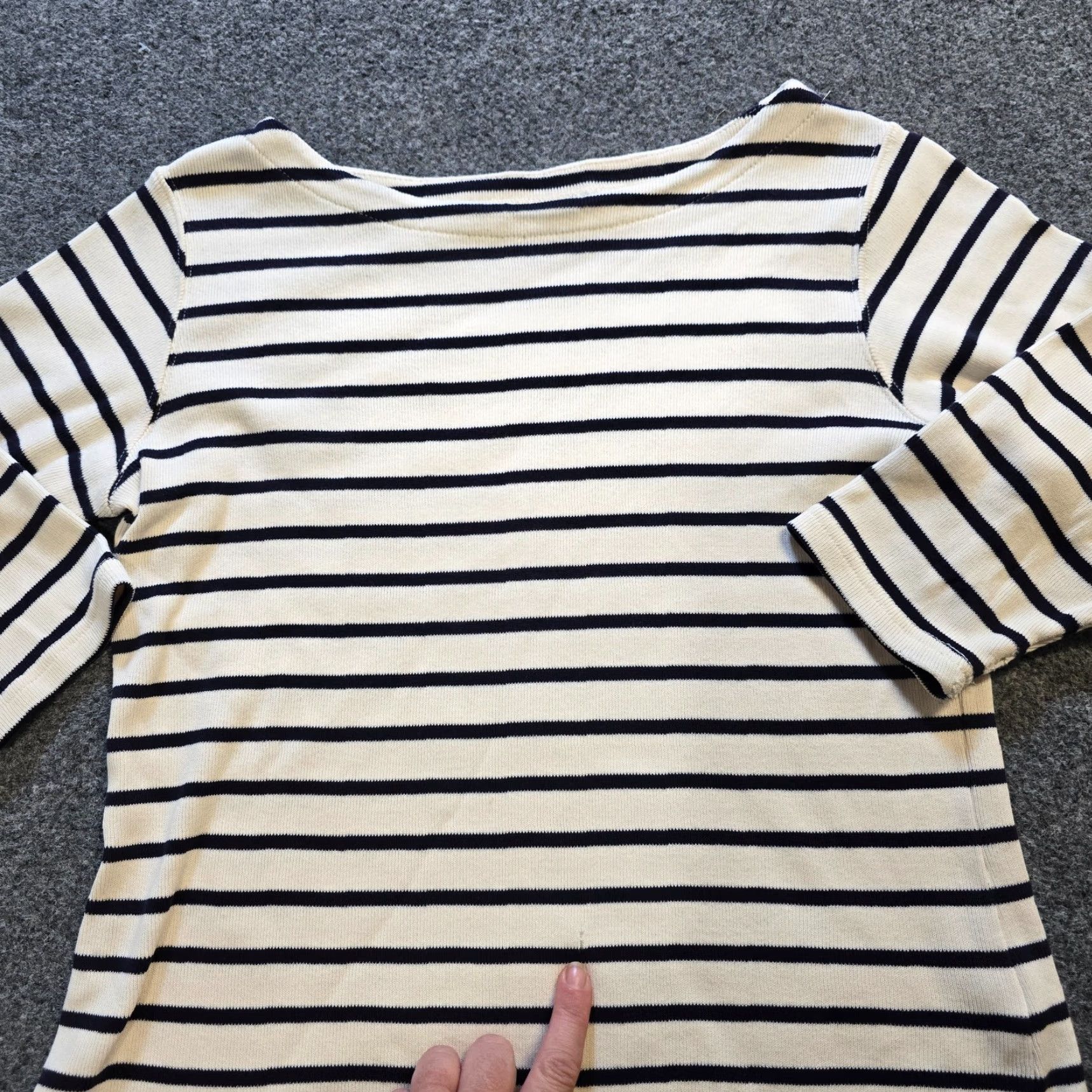 Vintage LL Bean Sweater Womens Petite Medium White Sailor Striped Knit 3/4 Sleeve Boat Neck Pullover Casual Classic Fit Mens Womens Girls tailored Size M / US 6-8 / IT 42-44 - 6 Thumbnail
