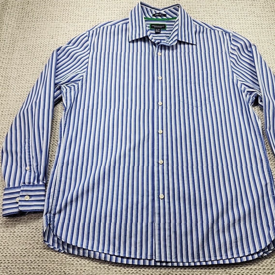 American Eagle Outfitters AEO Blue Issue Button Up Shirt Mens XL Long Sleeve Striped Casual Button-Up Size US XL / EU 56 / 4 - 3 Thumbnail