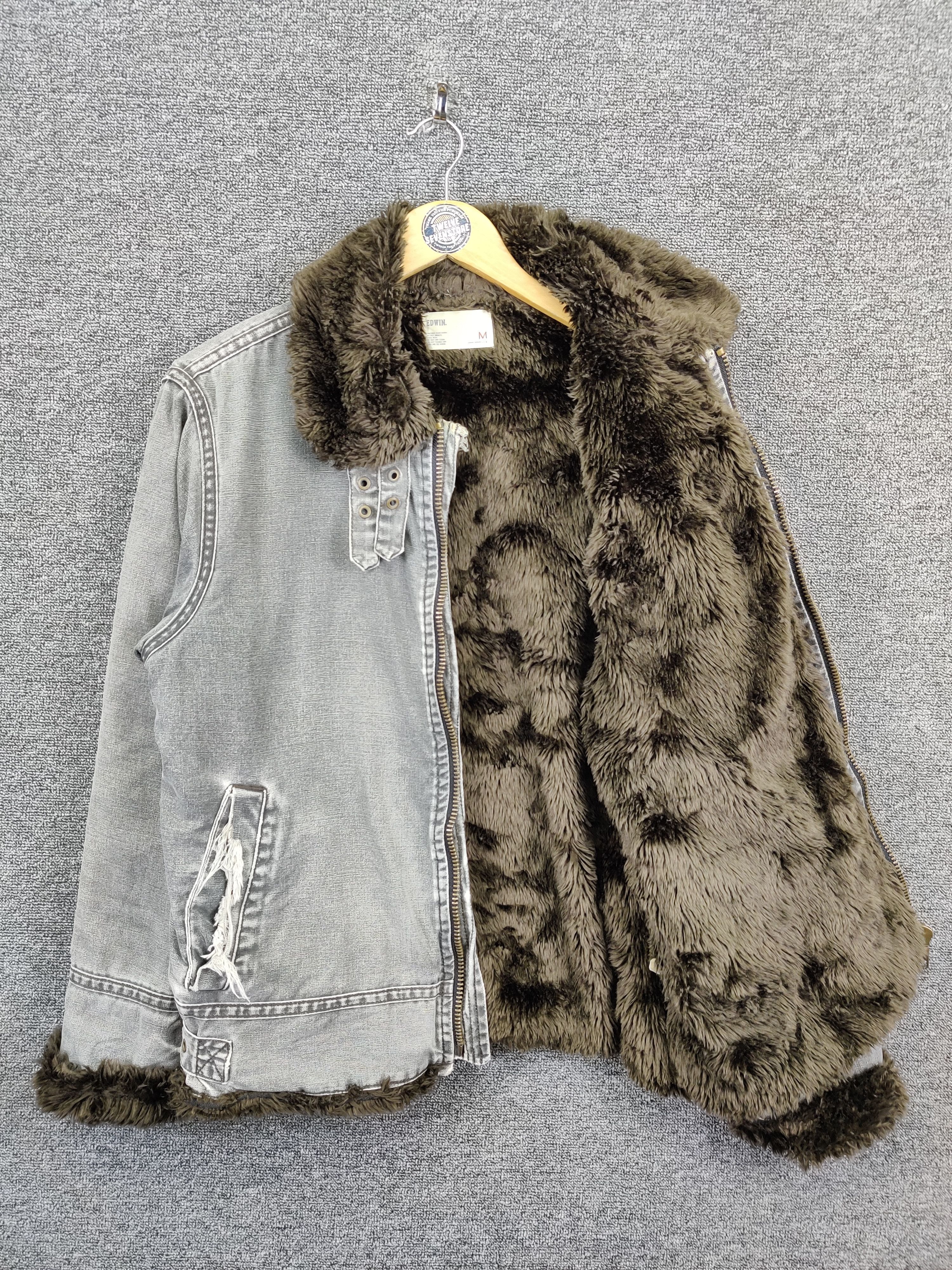 Edwin Vintage Edwin Shearling Denim Faux Fur Jacket Size US M / EU 48-50 / 2 - 7 Thumbnail