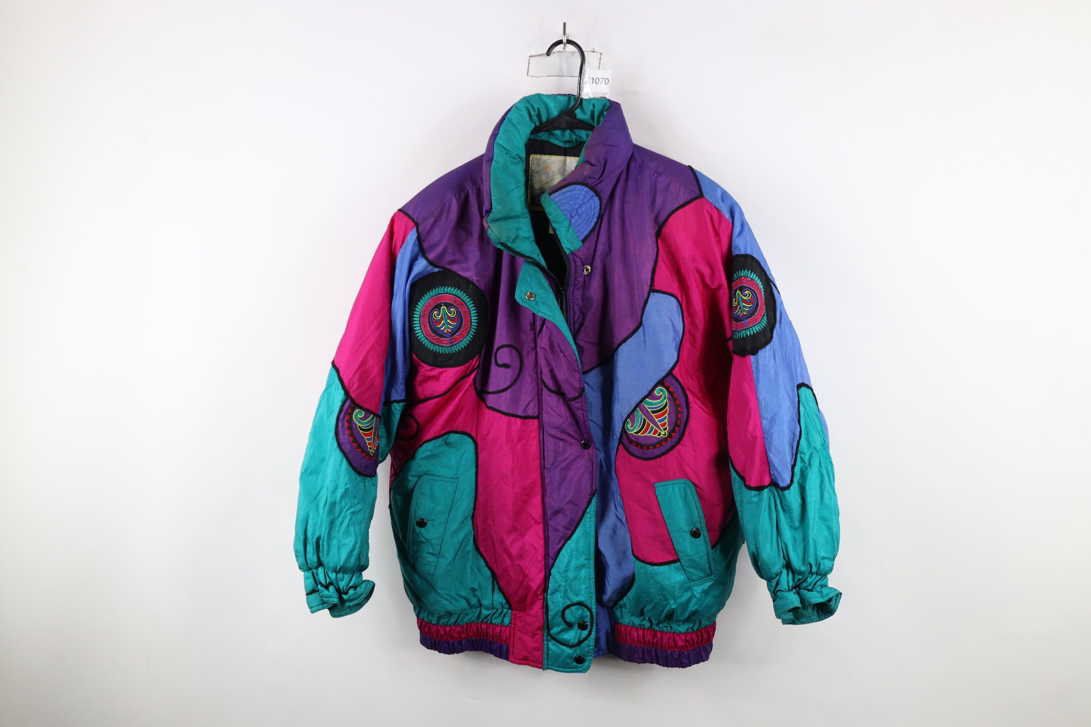 Vintage Vintage 90s Streetwear Abstract Rainbow Puffer Jacket Size L / US 10 / IT 46 - 1 Thumbnail