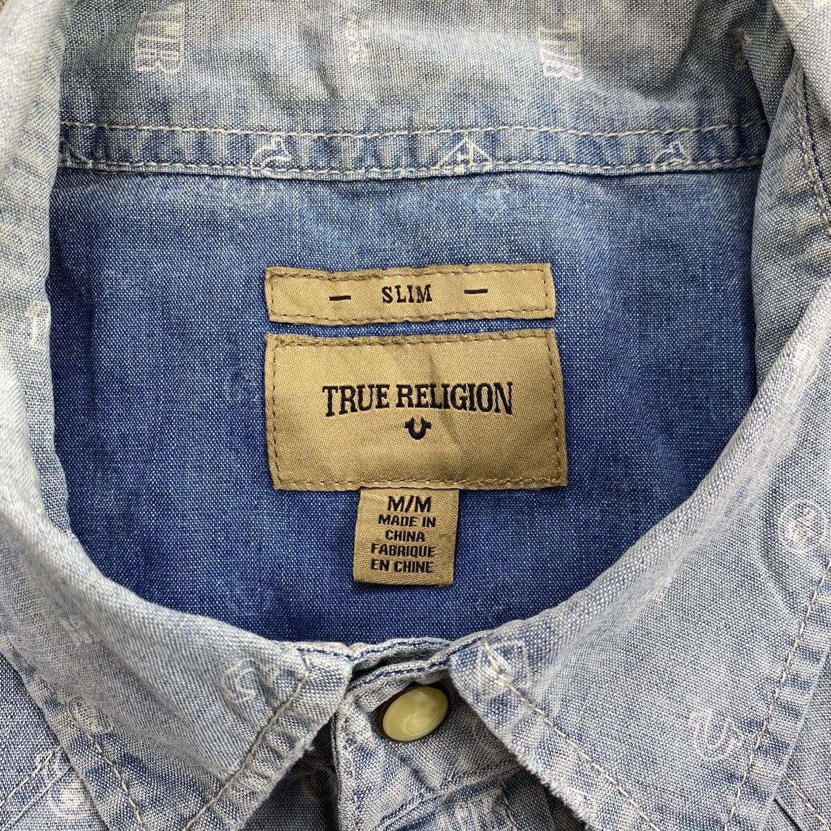 Japanese Brand Vintage True Religion Monogram Print Logo Faded Denim Shirt Size US M / EU 48-50 / 2 - 4 Thumbnail
