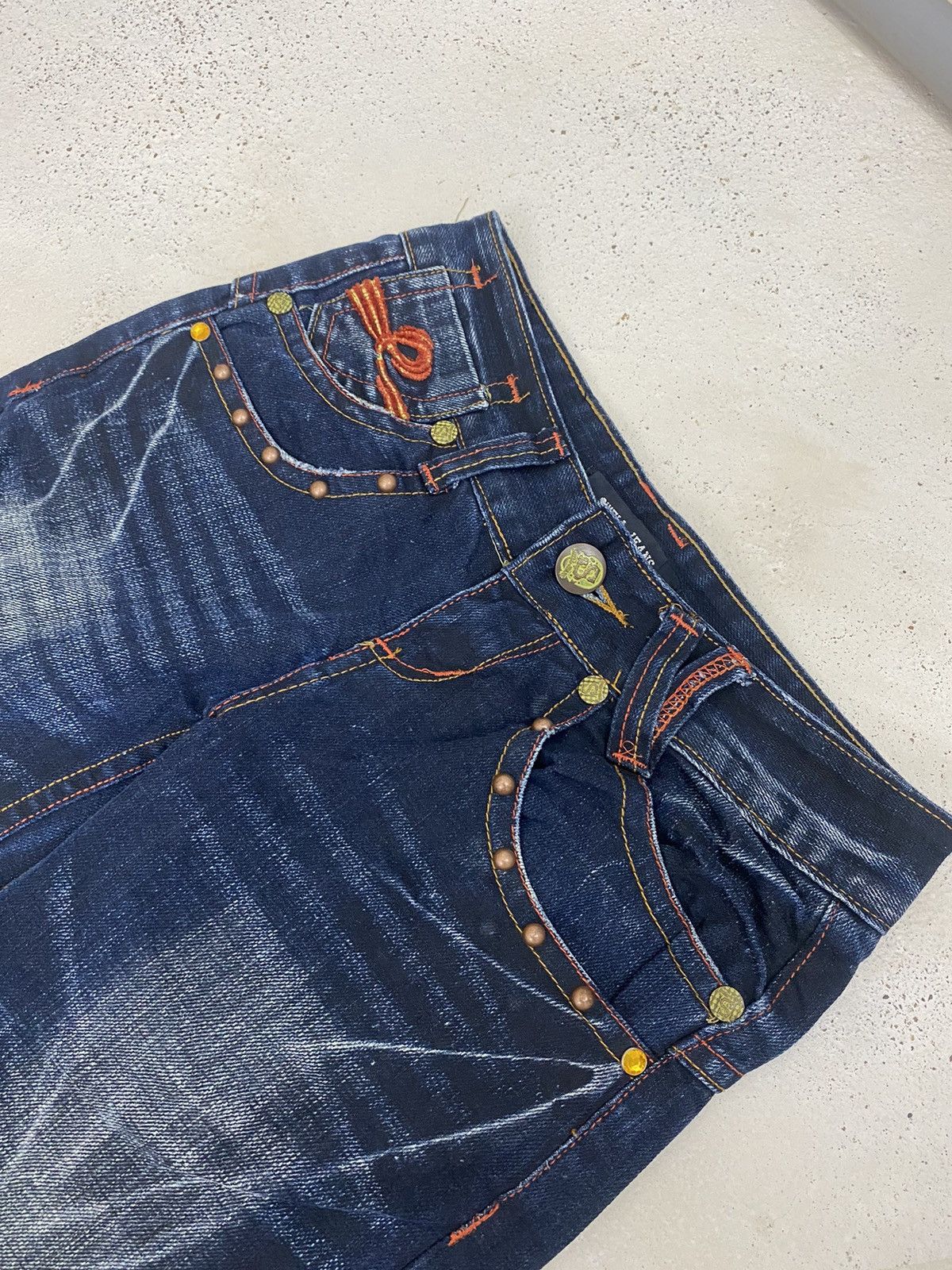If Six Was Nine Swell Orange Embroidery Art Mud Wash Blue Way Baggy Wide Leg Size US 28 / EU 44 - 7 Thumbnail