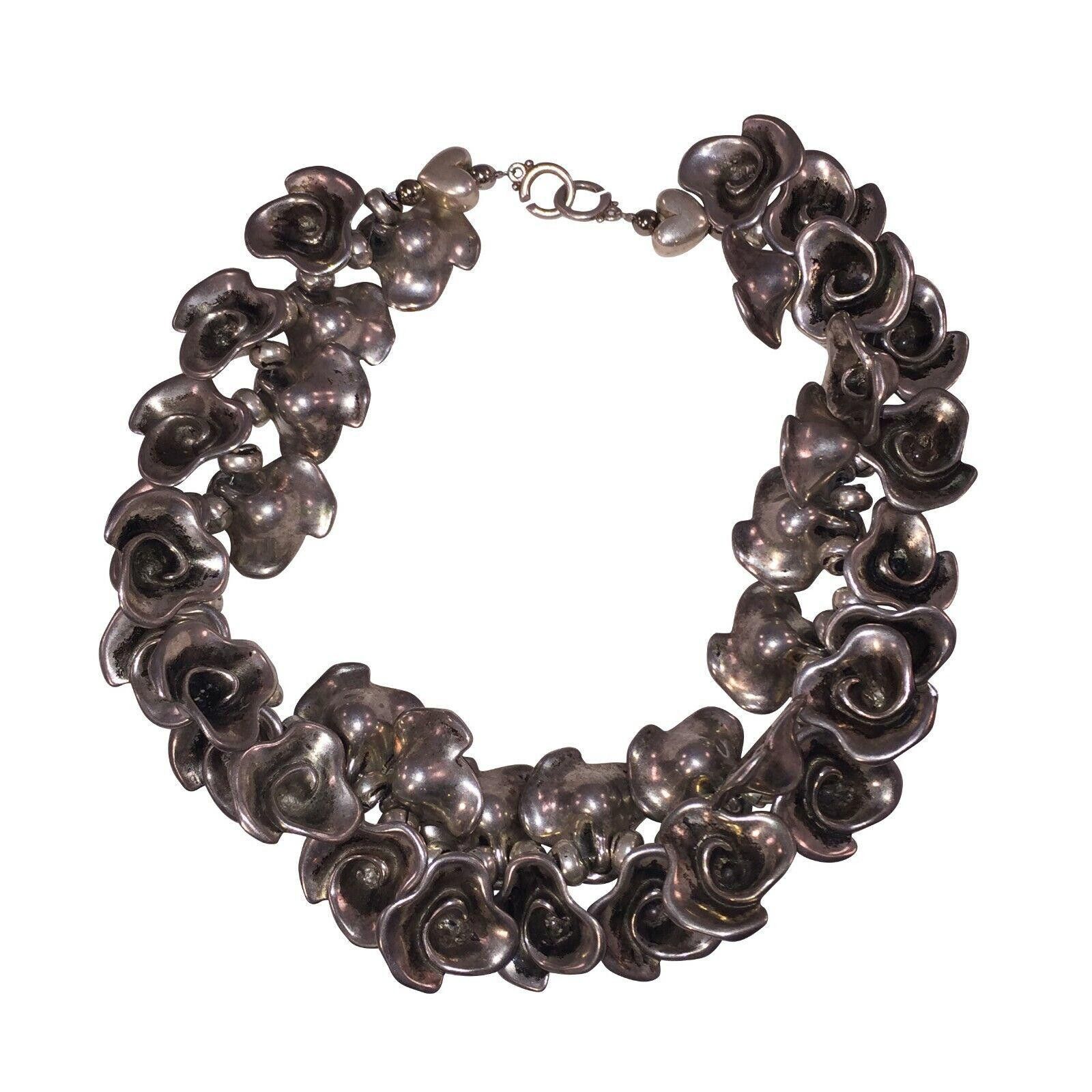 Designer Silver Plated Flower Bead Necklace with Antique Finish Size ONE SIZE - 3 Thumbnail