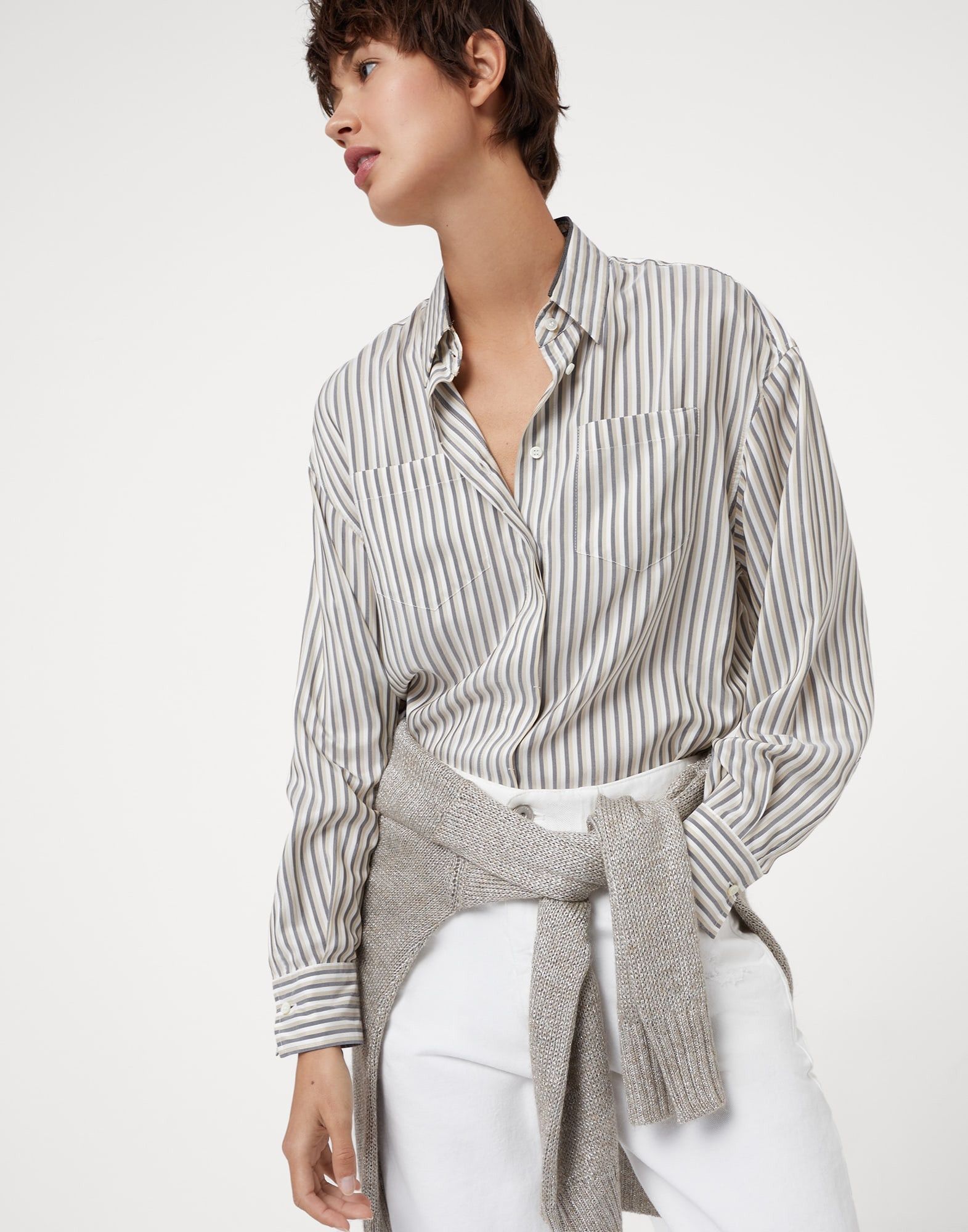Brunello Cucinelli o1w1db10825 Blouse in Open White Size S / US 4 / IT 40 - 3 Thumbnail