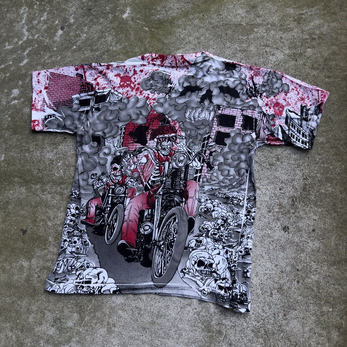 Vintage Vintage 90s Skeleton Biker Flame Tee ERD Grunge Balenciaga Size US S / EU 44-46 / 1 - 9 Thumbnail
