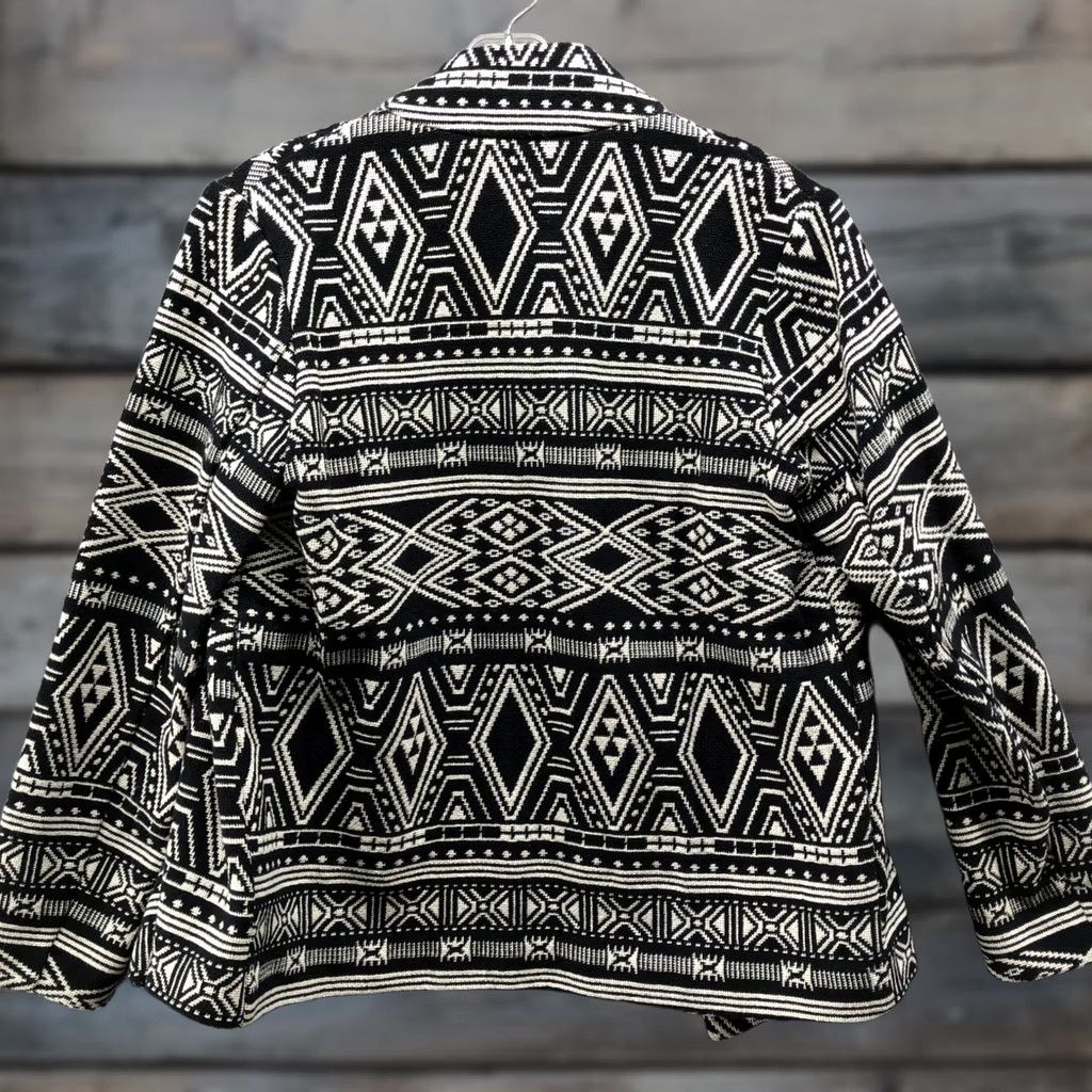 H&M VINTAGE HM Conscious Western Print Jacket Womens 2 Black White Jacquard Open Front Size XS / US 0-2 / IT 36-38 - 1 Thumbnail