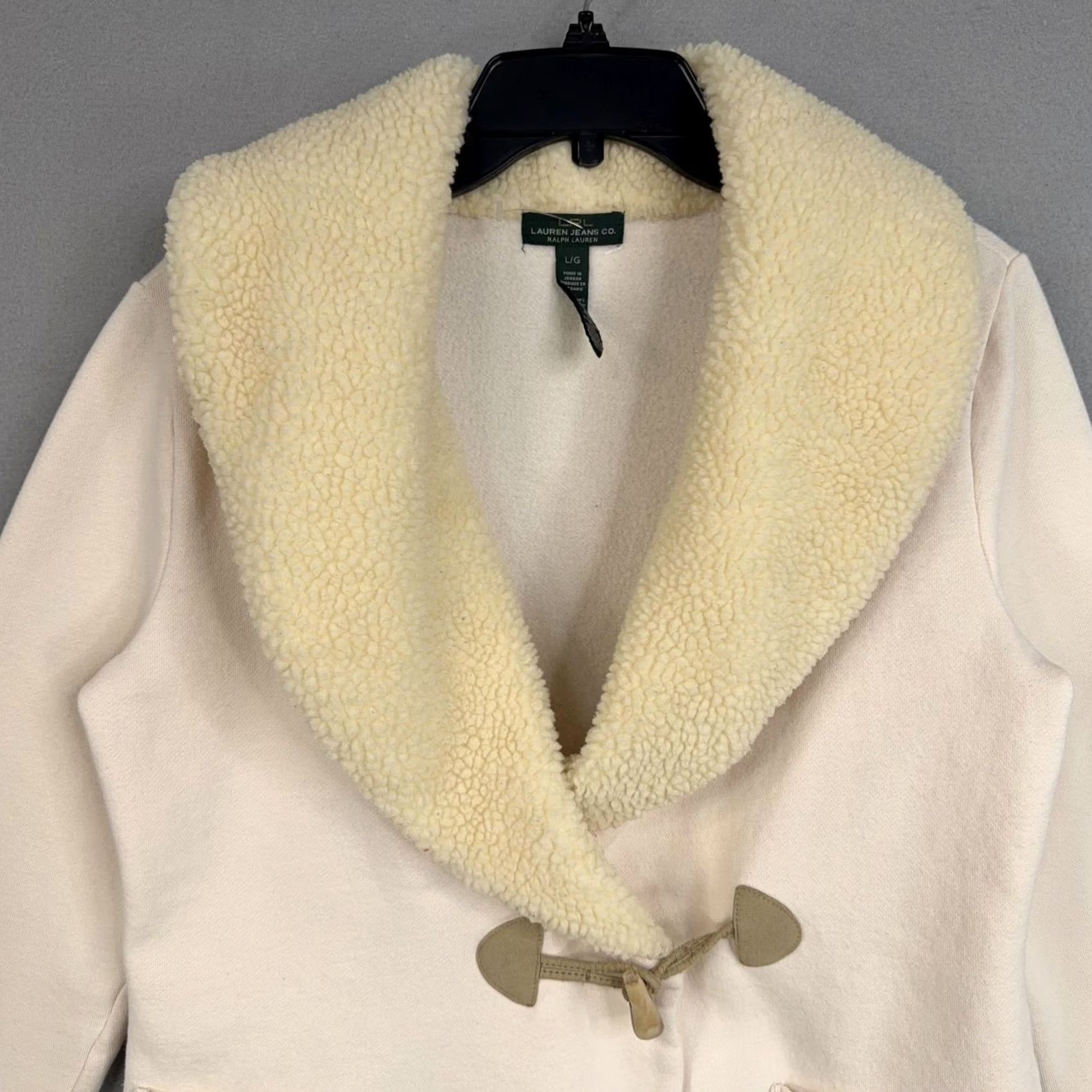 Ralph Lauren Lauren Ralph Lauren Jacket Womens Large White Sherpa Fleece Shawl Collar Toggle Size L / US 10 / IT 46 - 2 Thumbnail