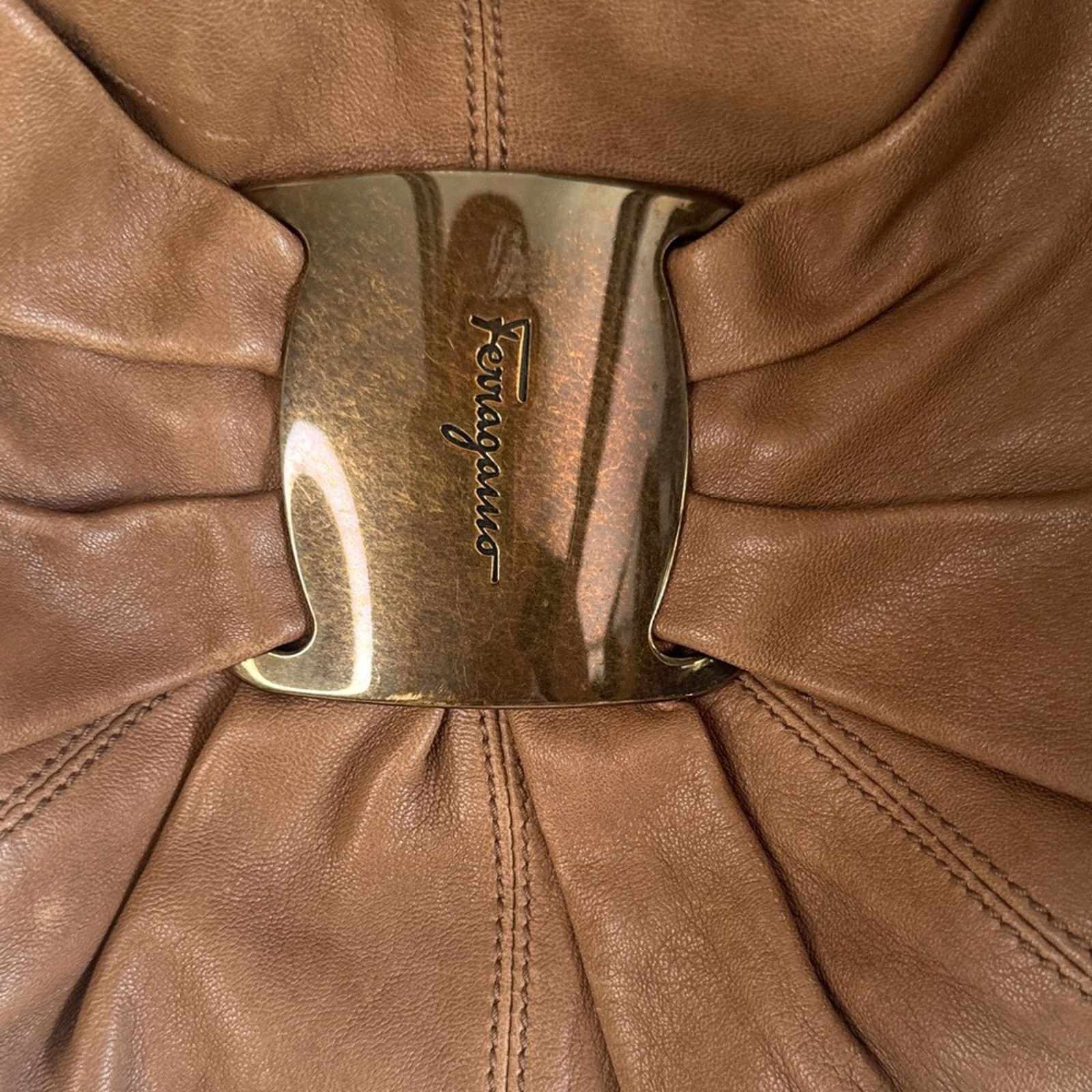 Salvatore Ferragamo Salvatore Ferragamo Vintage Gancini Leather Hobo Bag – Tan Size ONE SIZE - 2 Thumbnail