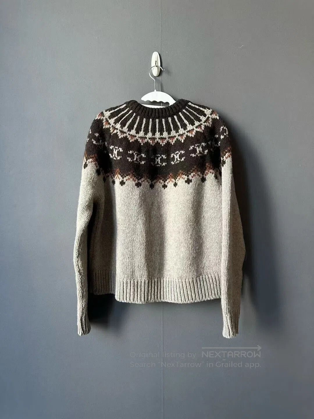 Celine celine fair isle sweater in beige. Size XS / US 0-2 / IT 36-38 - 2 Thumbnail