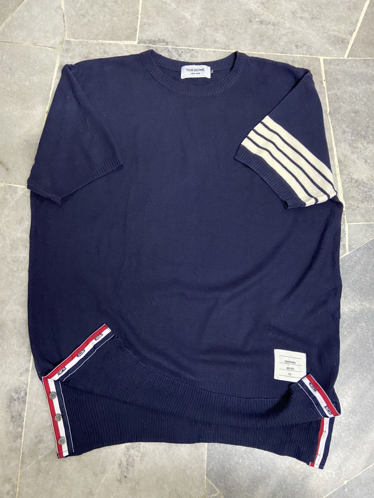 Thom Browne Thom Browne Navy Cashmere 4-bar Short Sleeve Tee Size US L / EU 52-54 / 3 - 4 Thumbnail