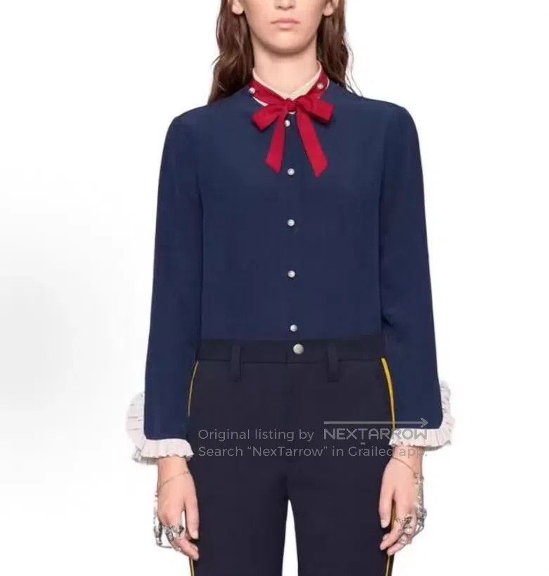 Gucci Gucci 23 dark blue lace design mulberry silk single-breast Size XS / US 0-2 / IT 36-38 - 8 Thumbnail