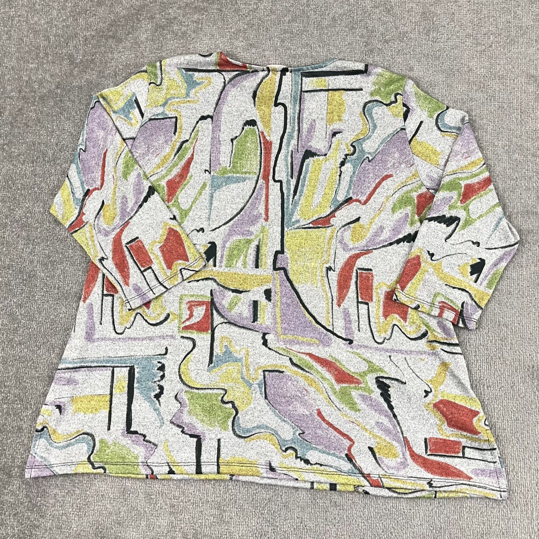 Vintage Jess & Jane Tunic Womens XL Knit French Brushed Abstract Art Top to Wear Size XL / US 12-14 / IT 48-50 - 7 Thumbnail