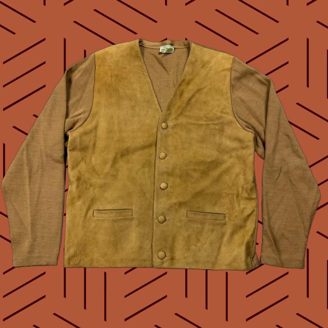Vintage VINTAGE CARSON PINIE TAN SUEDE KNIT BUTTON UP CARDIGAN MENS SIZE L PREPPY ROCKABILLY Size US L / EU 52-54 / 3 - 1 Thumbnail