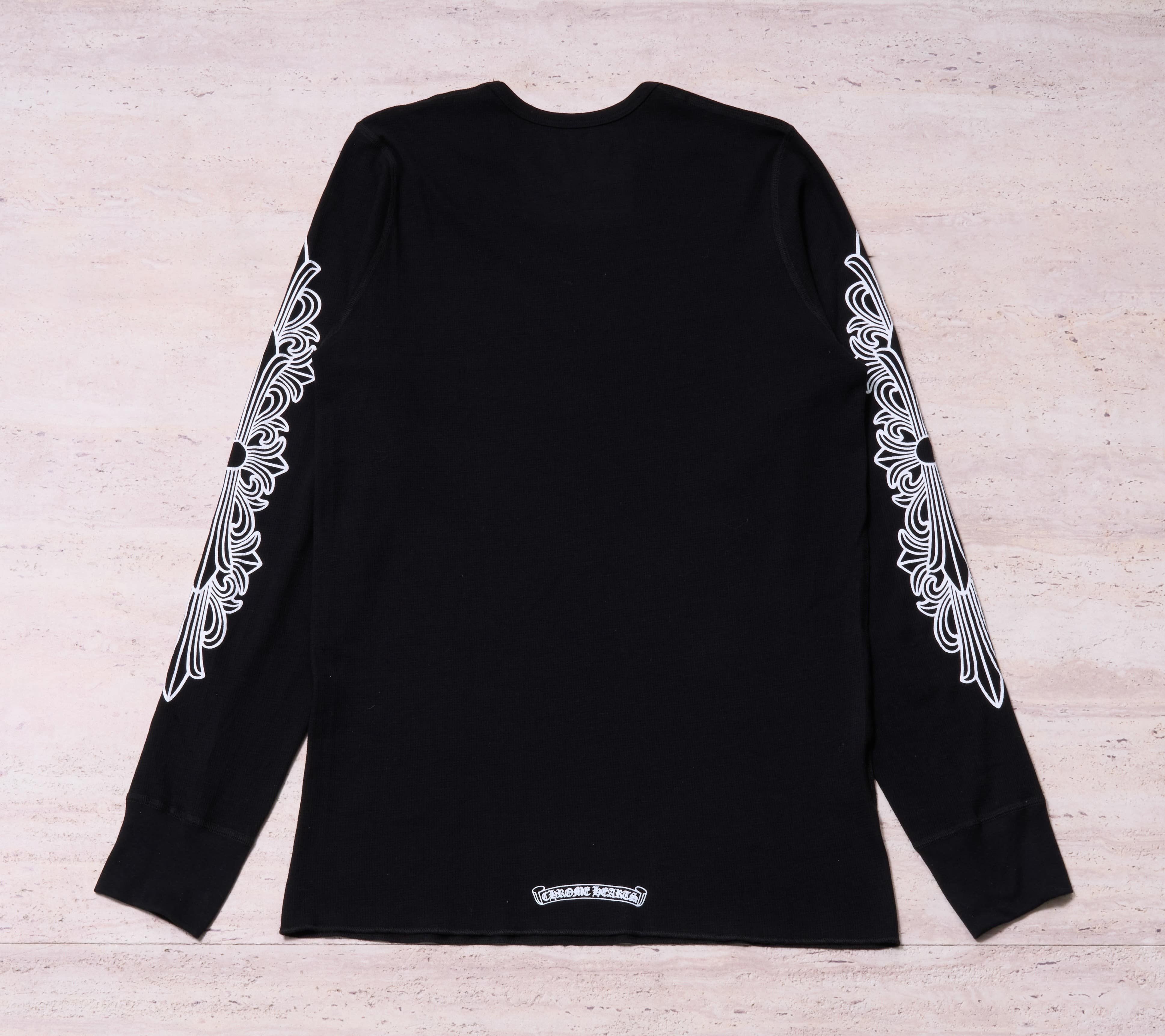 トップス CHROME HEARTS HORSESHOE THERMAL L/S TEE Chrome Hearts Horseshoe Floral Sleeve Waffle Thermal Shirt - SRM