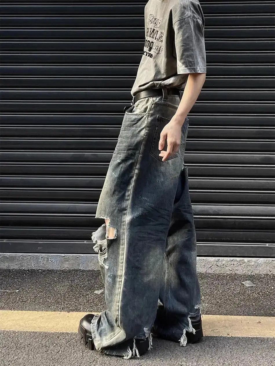 Japanese Brand Hip hop ripped wide leg jeans Size US 30 / EU 46 - 2 Thumbnail