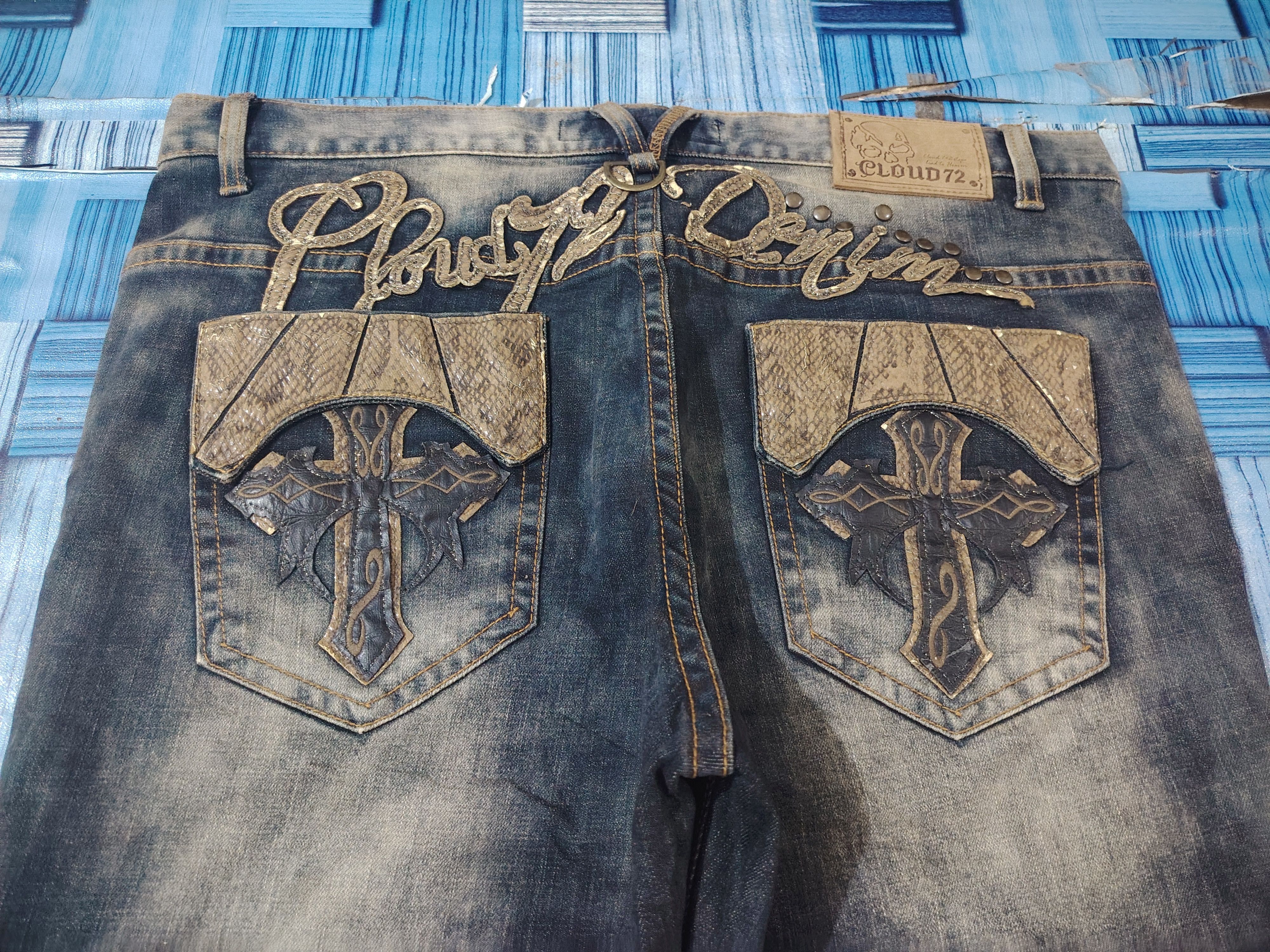 Rock Revival Japanese Cloud72 Denim Distressed Flared Jeans Cross Pocket Size US 40 / EU 56 - 13 Thumbnail