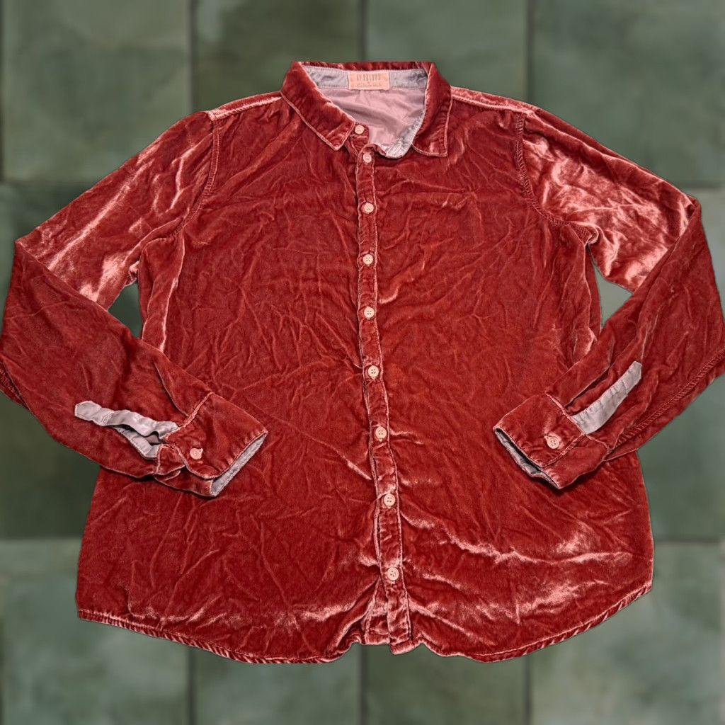 Vintage CP Shades Garnet Hill Romy Velvet Shirt Women's Large Button Up Silk Viscose Burnt Orange Velvet 90s Retro Blouse Size L / US 10 / IT 46 - 1 Thumbnail