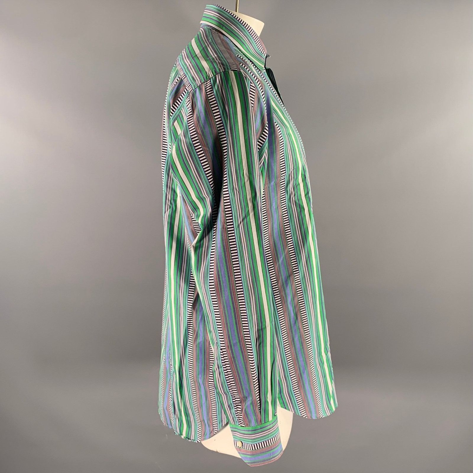 Etro ETRO Size L Green Mixed Stripe Cotton Long Sleeve Shirt Size US XL / EU 56 / 4 - 3 Thumbnail