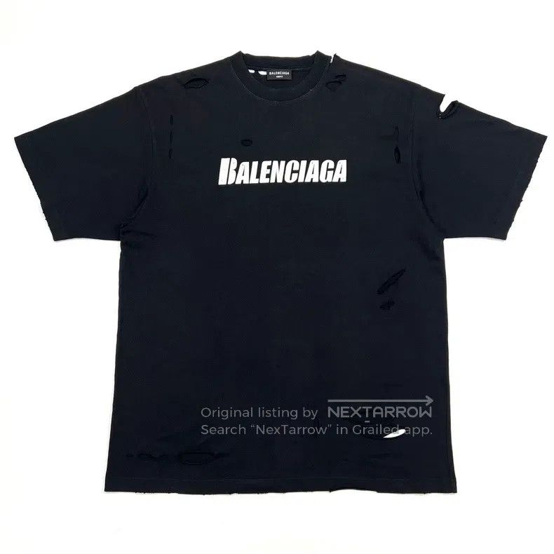 Balenciaga Balenciaga Black Destroyed Classic Letter Logo Distressed Size US XS / EU 42 / 0 - 1 Thumbnail